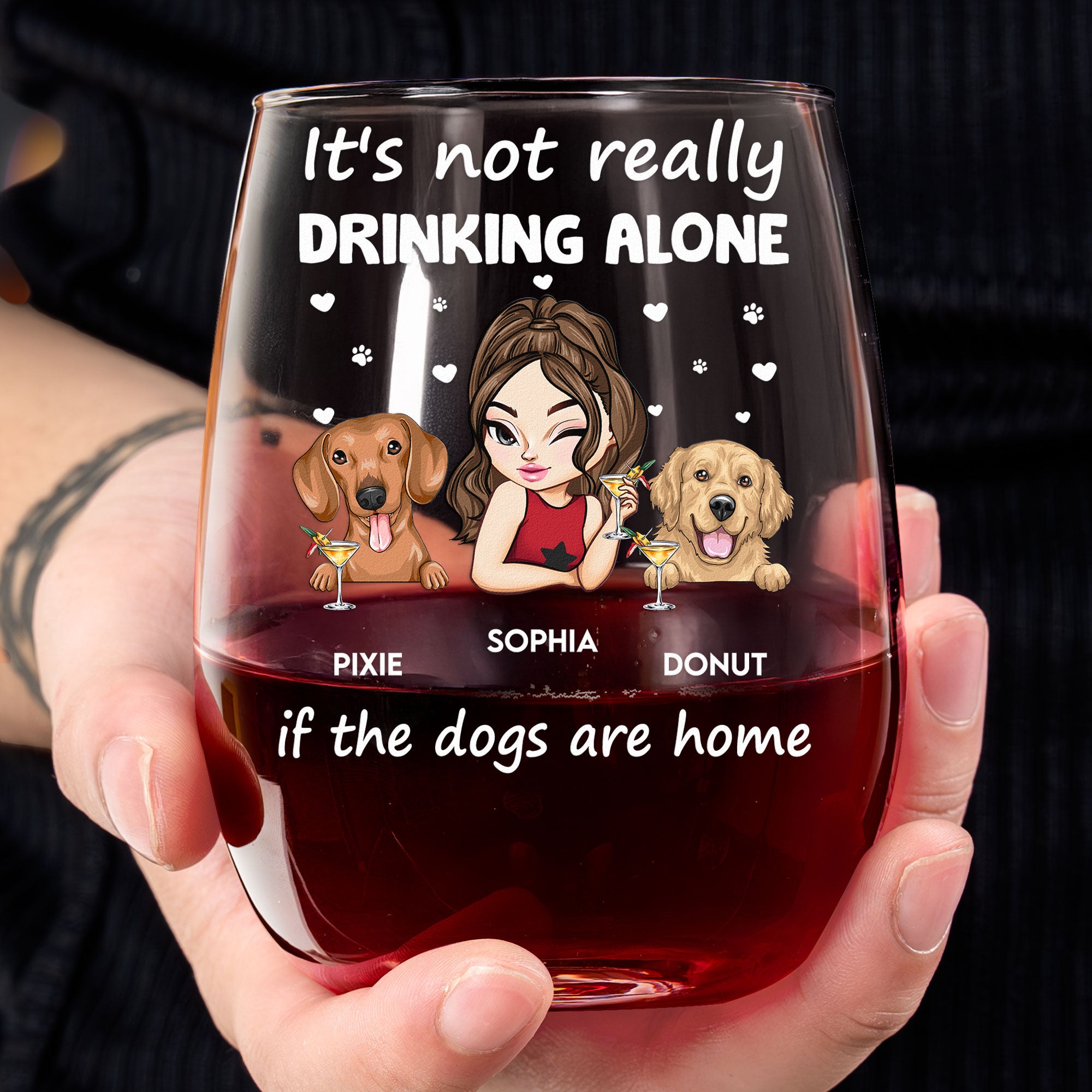 The Dogs Are Home - Personalized Stemless Wine Glass