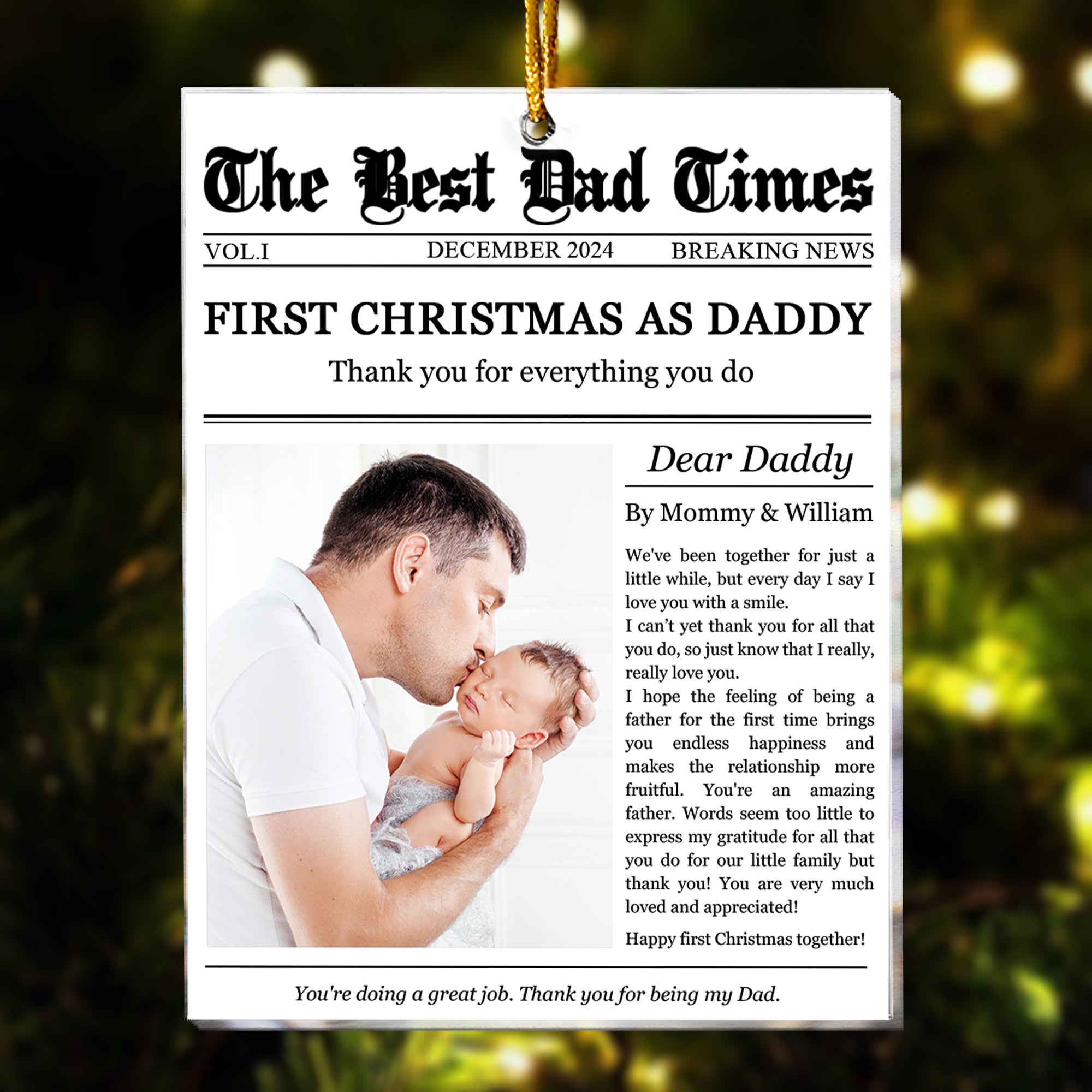 The First Christmas As Daddy Times Newspaper - Personalized Acrylic Photo Ornament