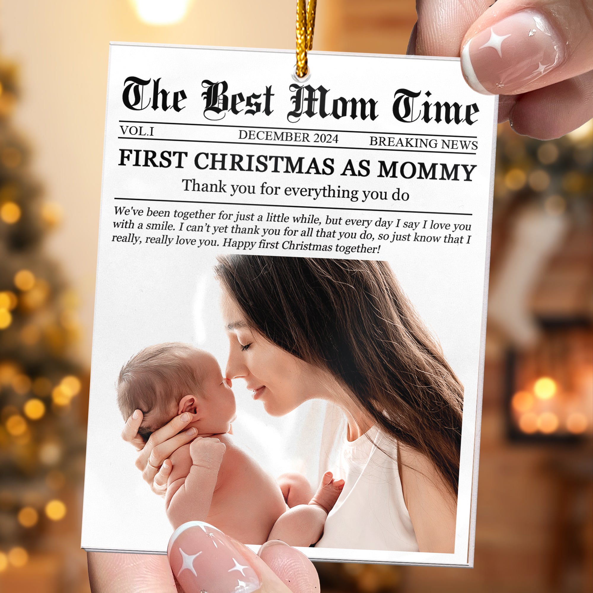 The First Christmas As Mommy Times Newspaper - Personalized Acrylic Photo Ornament