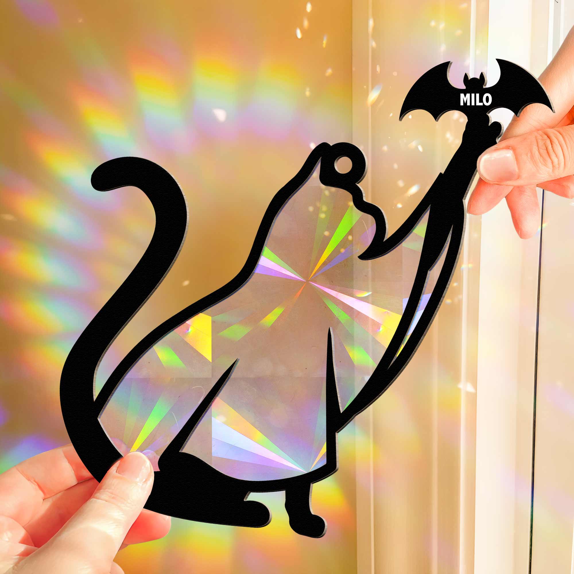 The Ghost Cat Halloween - Personalized Rainbow Suncatcher