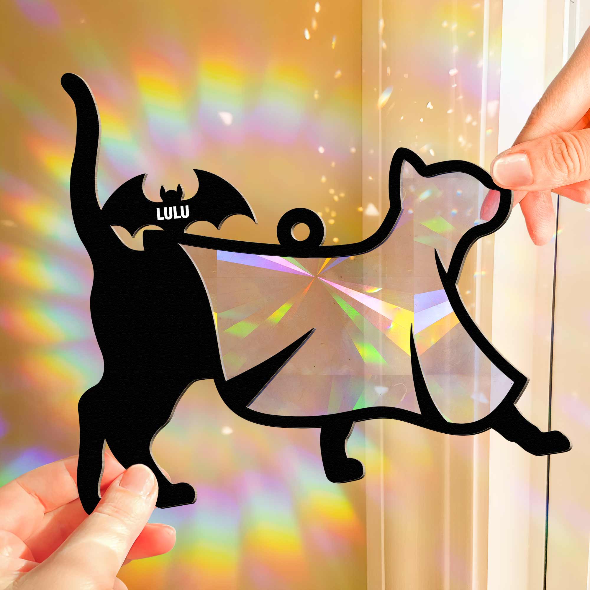 The Ghost Cat Halloween - Personalized Rainbow Suncatcher