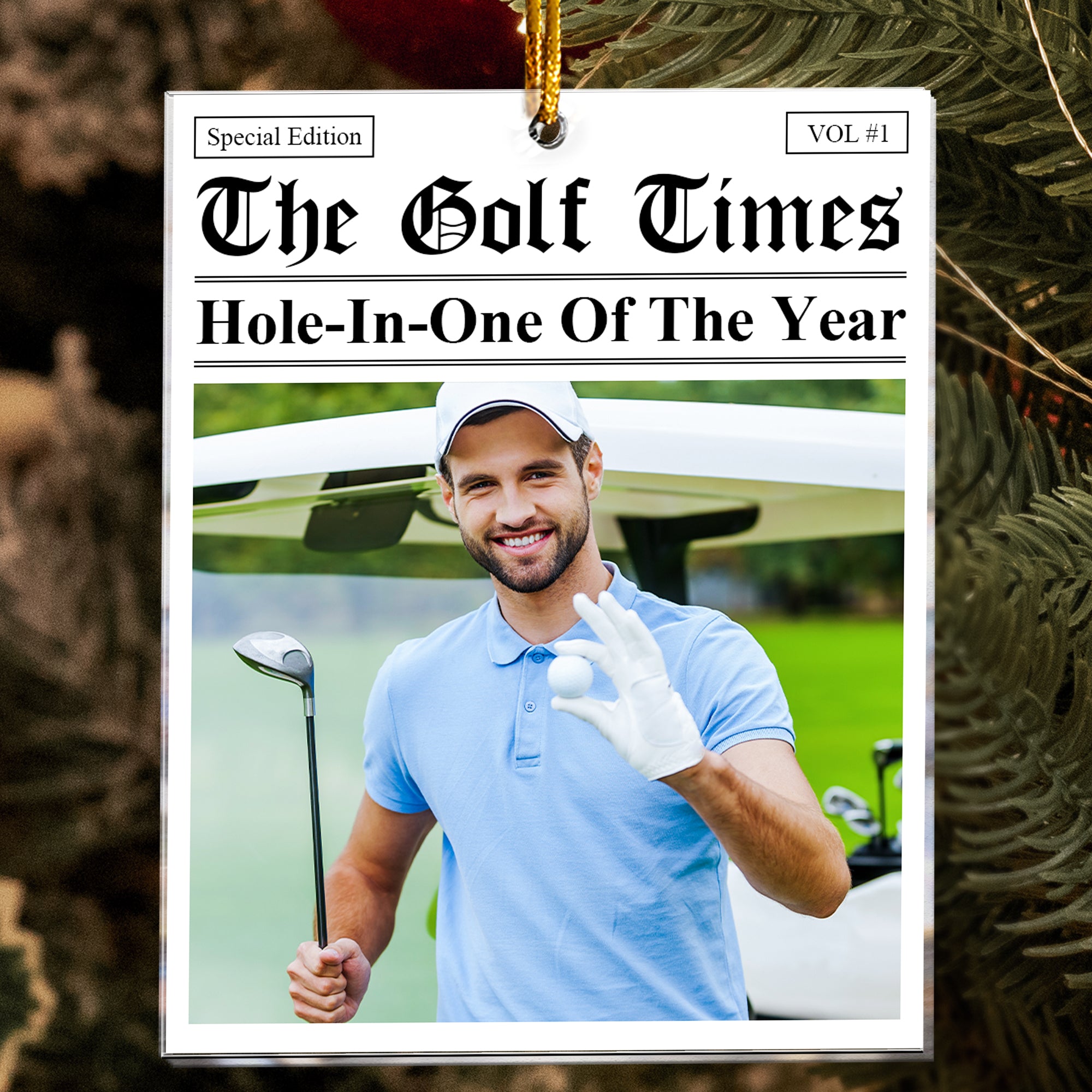 The Golf Times - Hole-In-One Of The Year - Golfer Of The Year - Custom Your Headline - Personalized Acrylic Photo Ornament