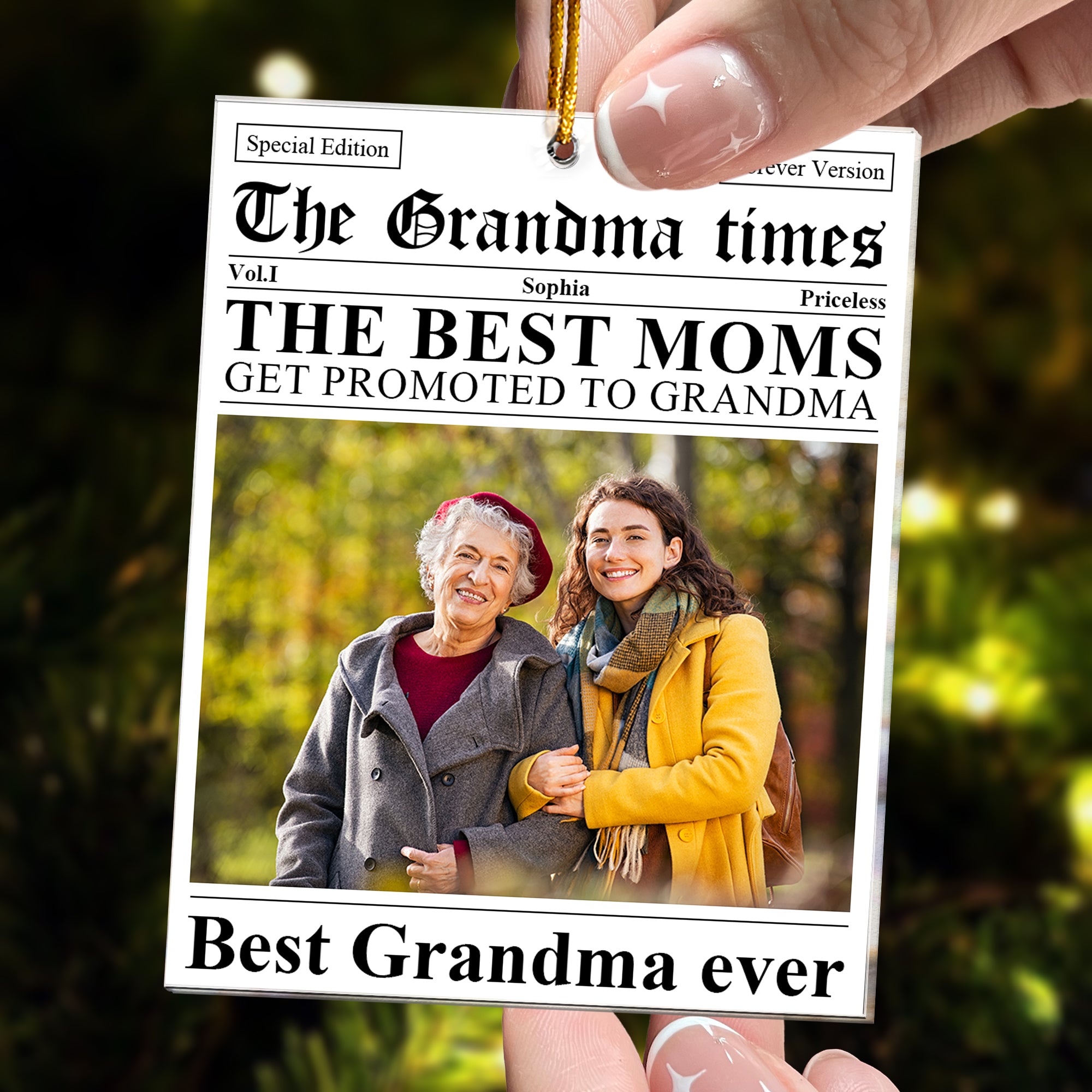 The Grandma Times Grandma Gifts Newspaper - Personalized Acrylic Photo Ornament