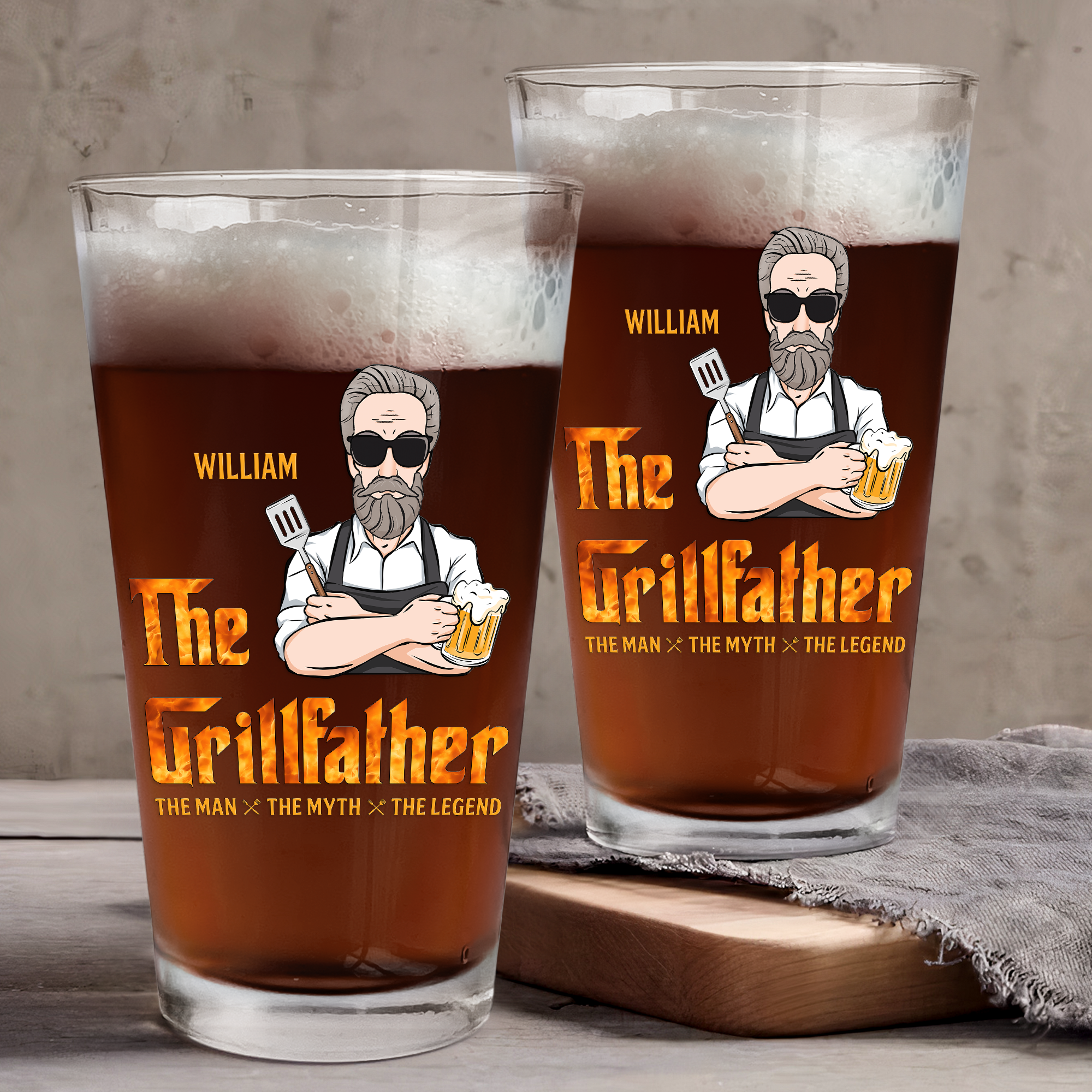 The Grillfather The Man The Myth The Legend - Personalized Beer Glass