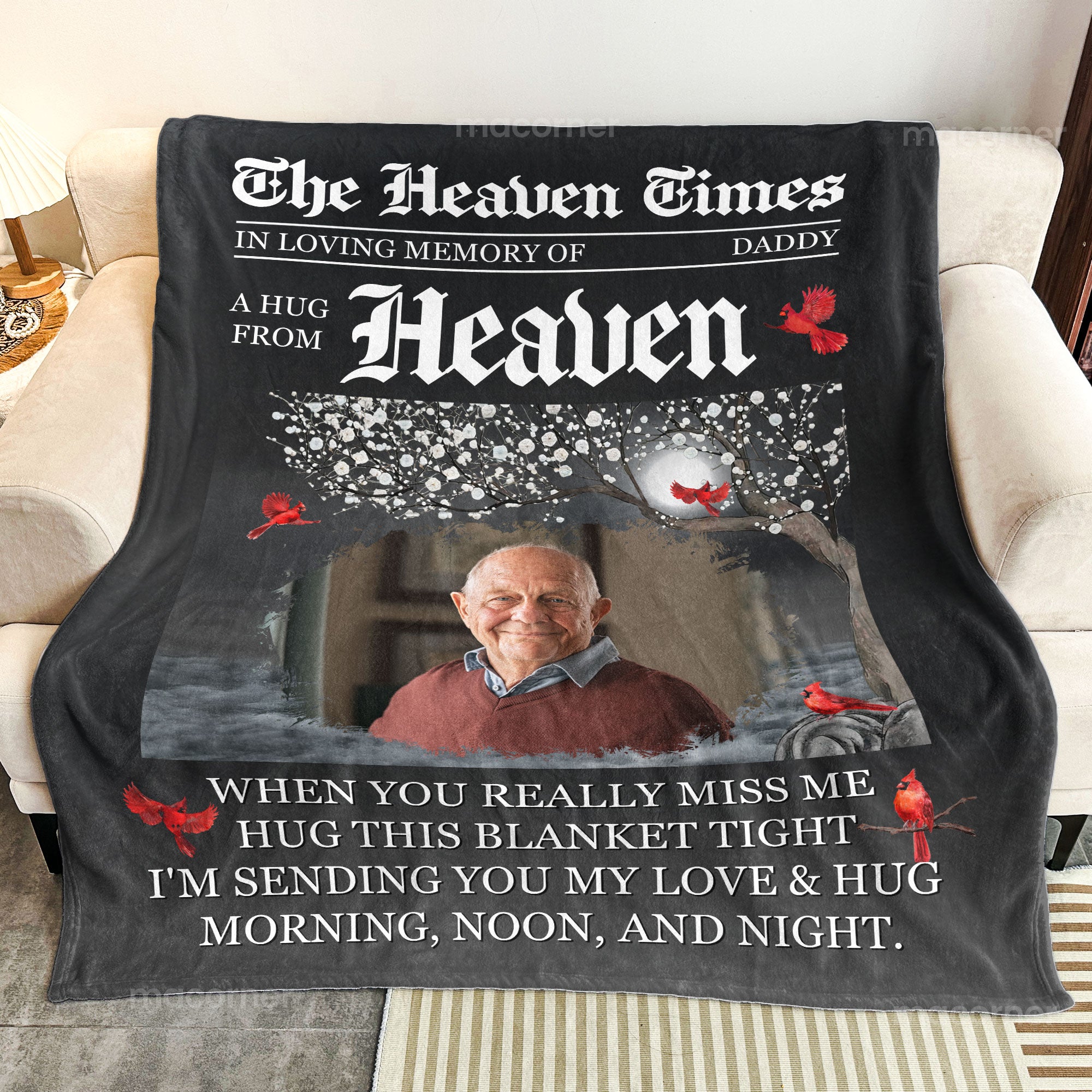 The Heaven Times A Hug From Heaven Memorial Blanket - Personalized Photo Blanket