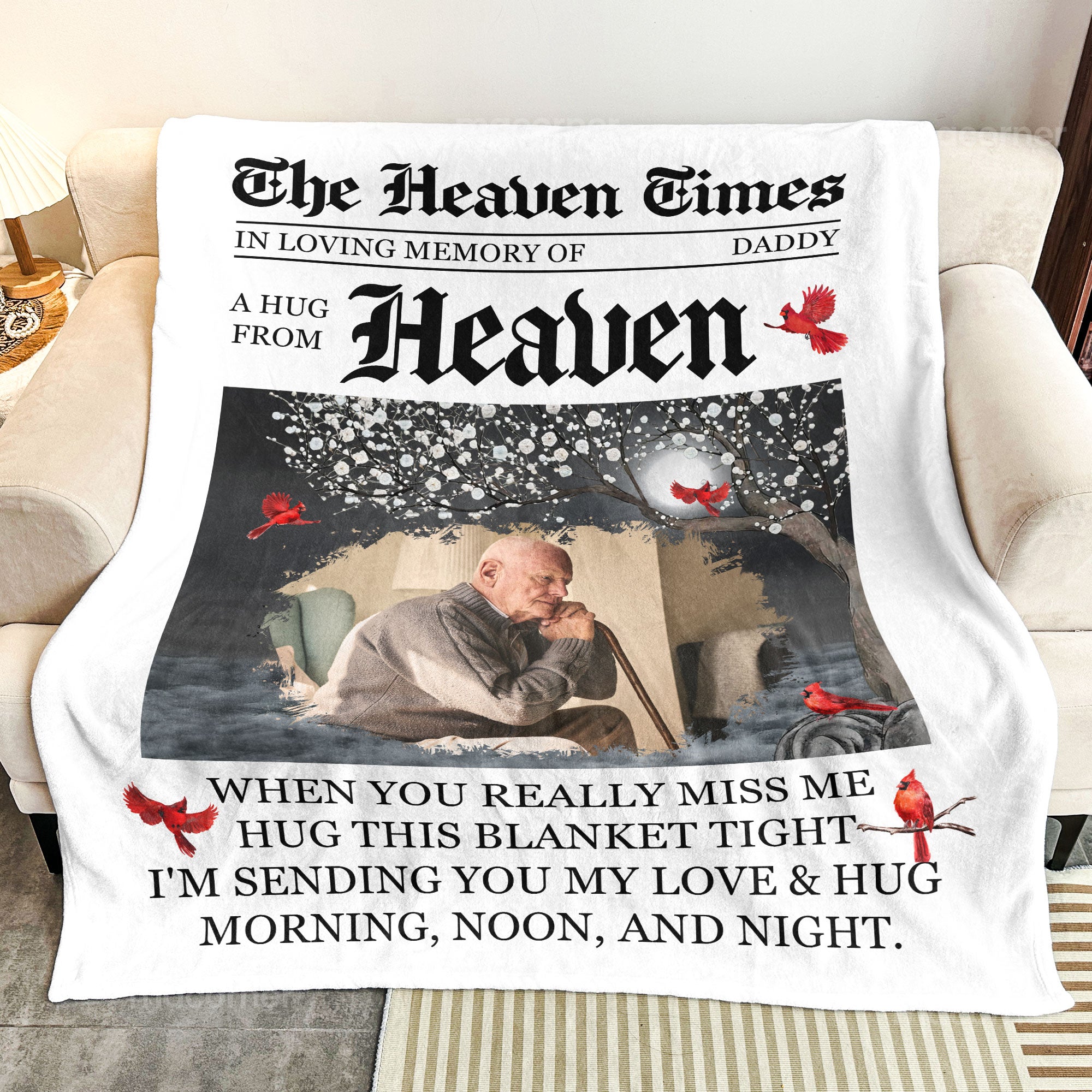 The Heaven Times A Hug From Heaven Memorial Blanket - Personalized Photo Blanket