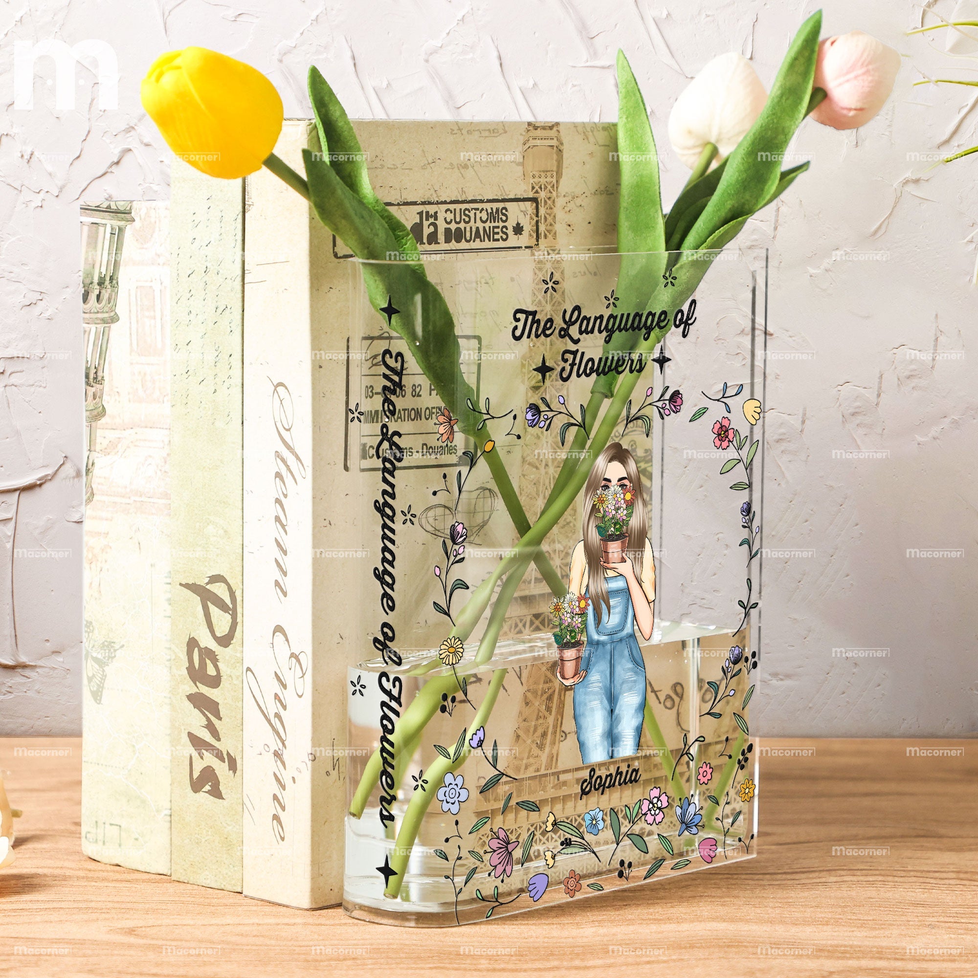 The Language Of Flowers - Personalized Acrylic Book Vase