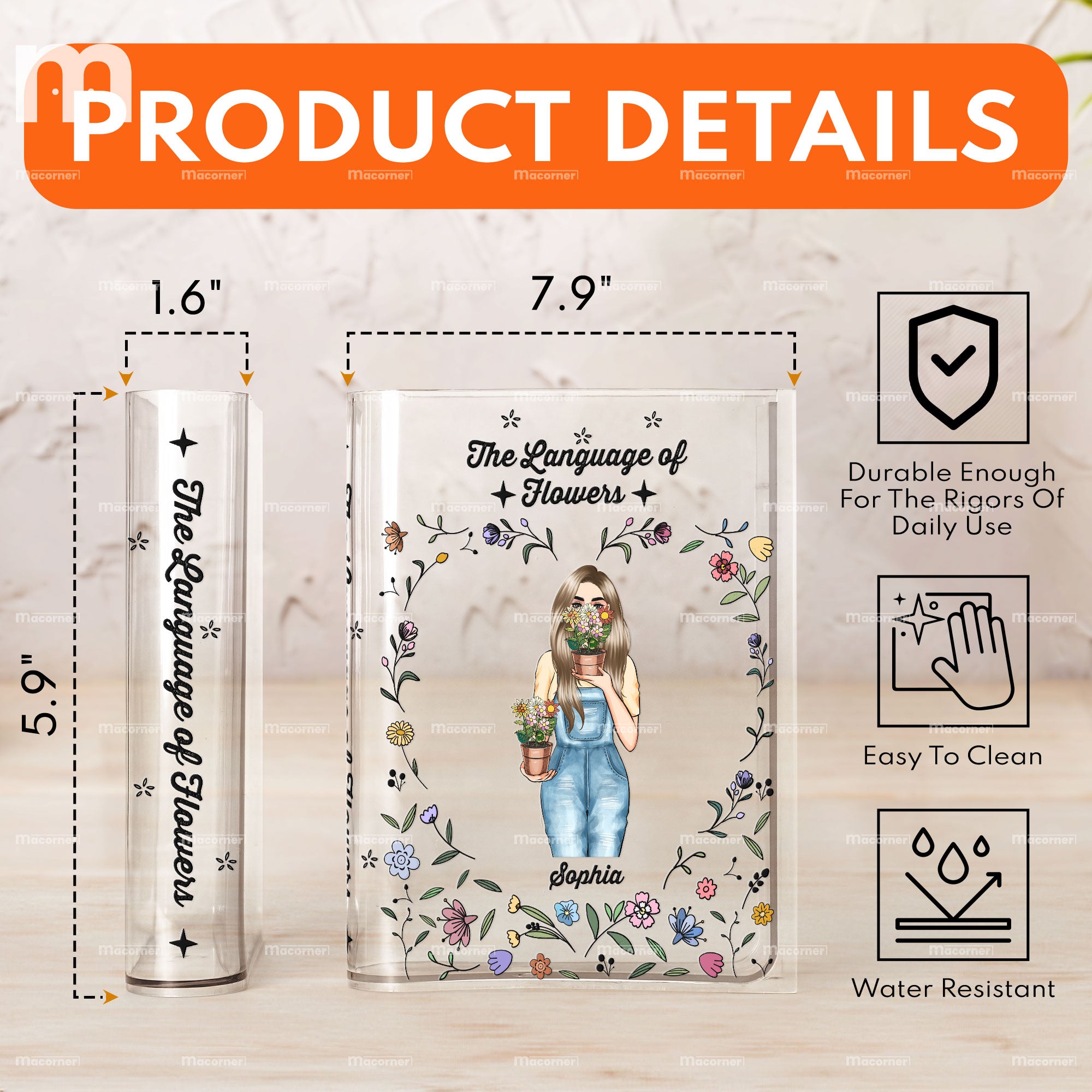 The Language Of Flowers - Personalized Acrylic Book Vase