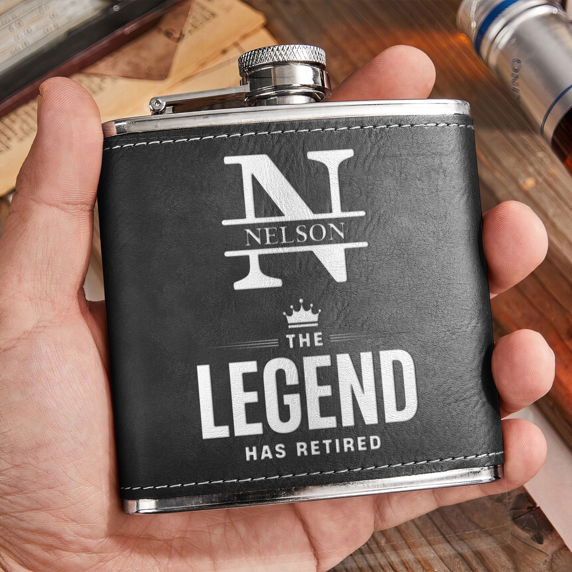 The Legend Has Retired - Personalized Leather Flask