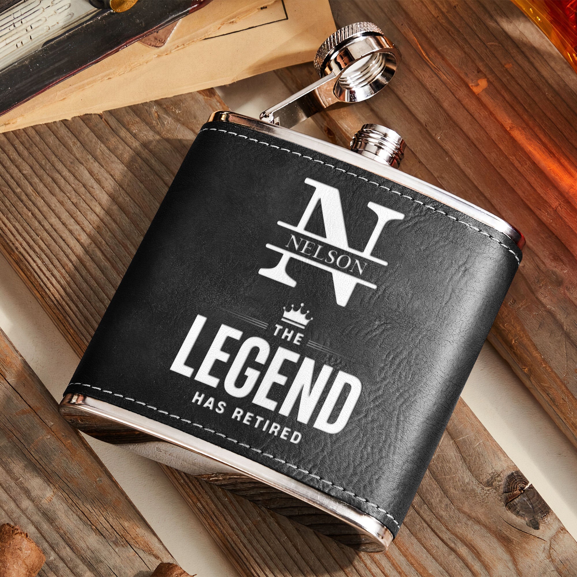 The Legend Has Retired - Personalized Leather Flask