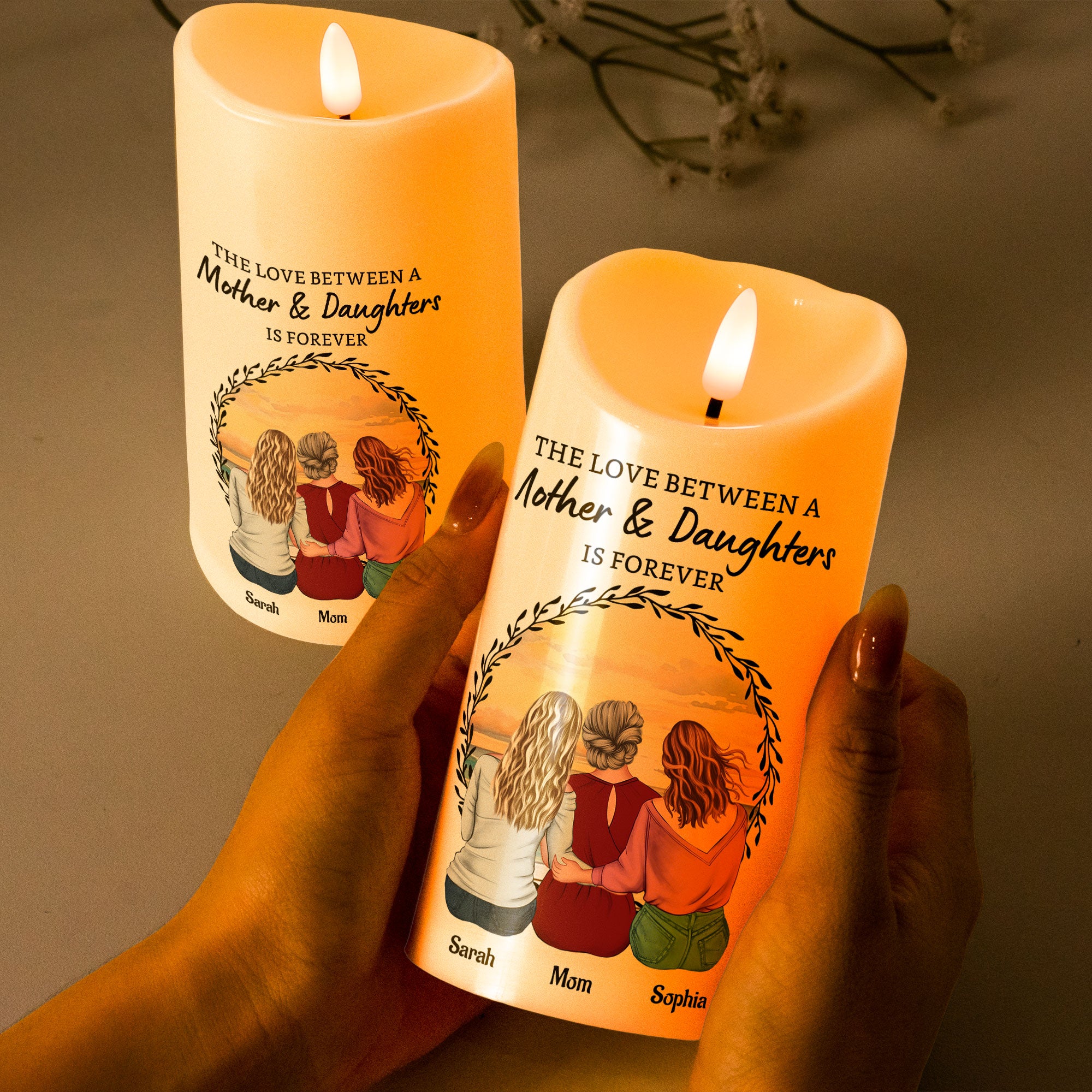 The Love Between A Mother & Daughters - Personalized LED Candle