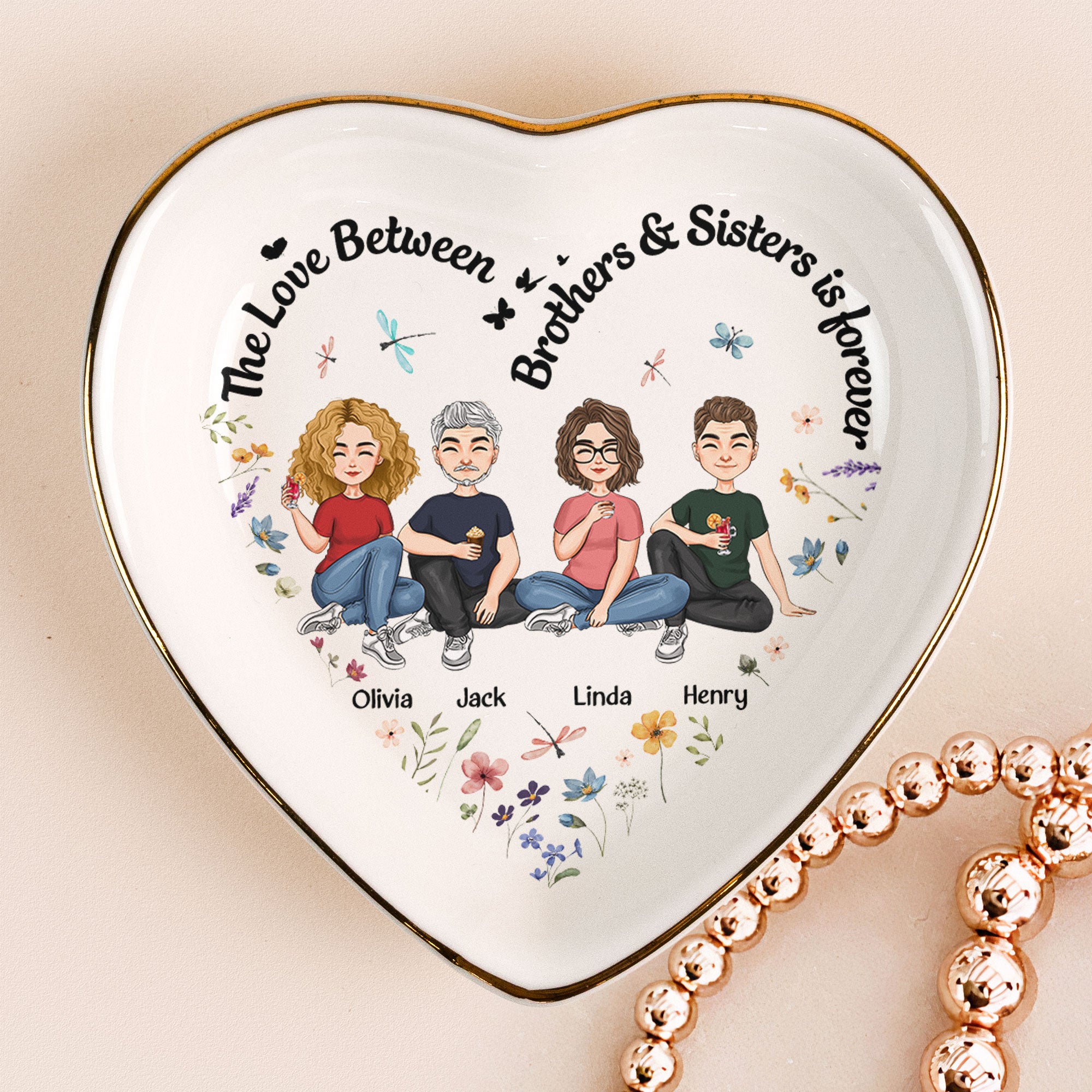 The Love Between Brothers & Sisters Is Forever Floral Style - Personalized Ring Dish