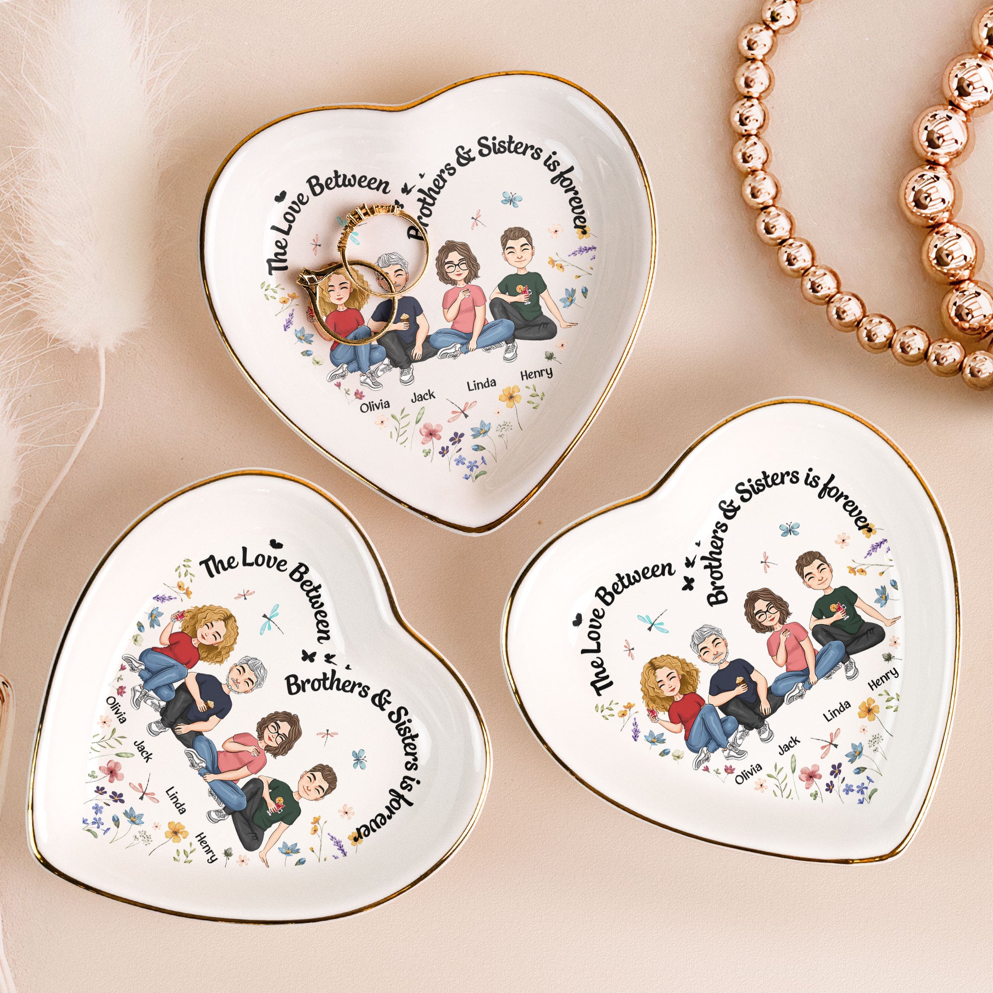 The Love Between Brothers & Sisters Is Forever Floral Style - Personalized Ring Dish