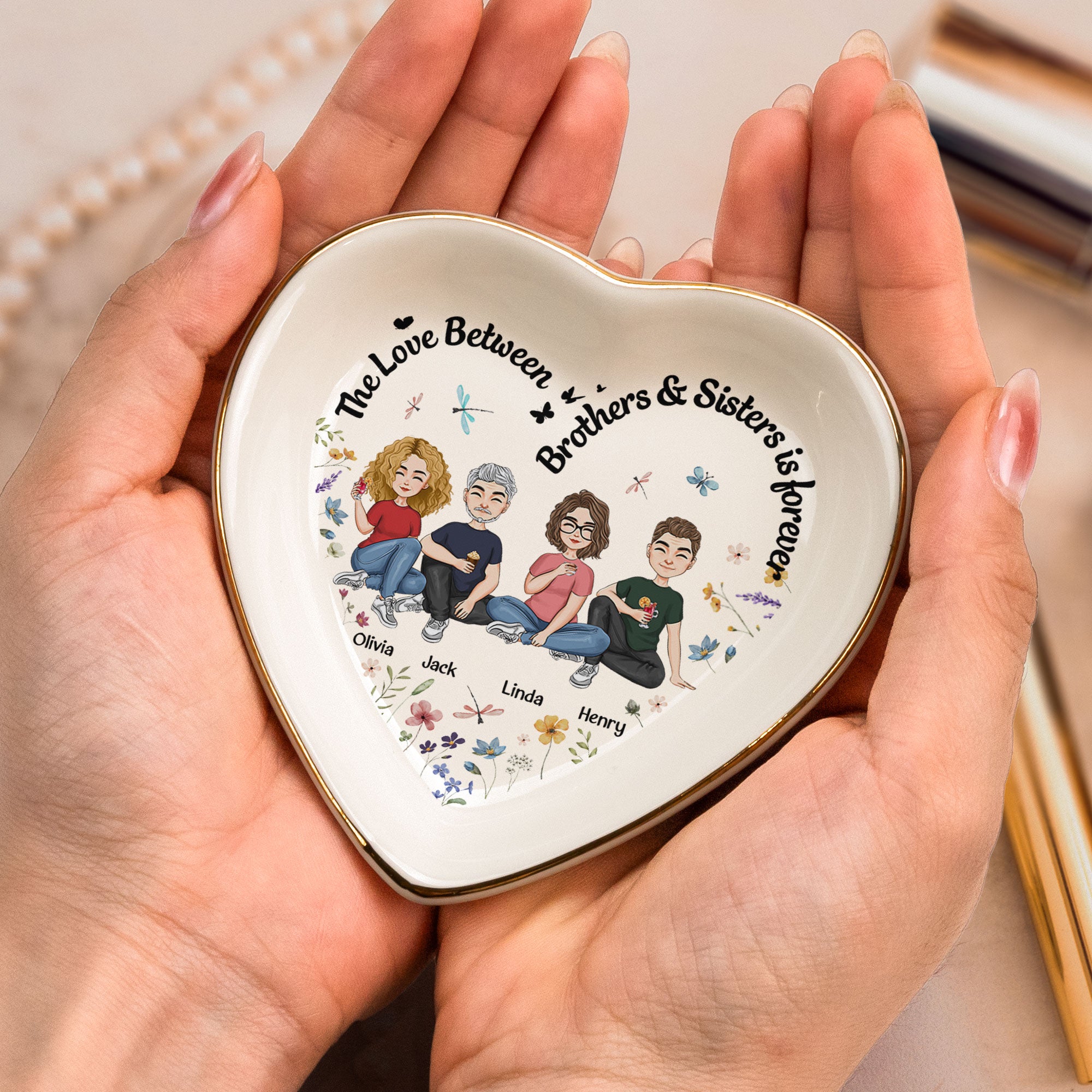 The Love Between Brothers & Sisters Is Forever Floral Style - Personalized Ring Dish