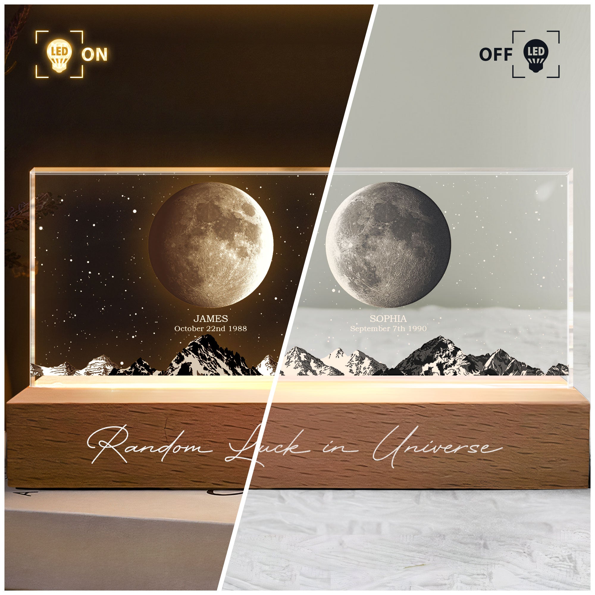 Random Luck In Universe Custom Moon Phases - Personalized LED Night Light