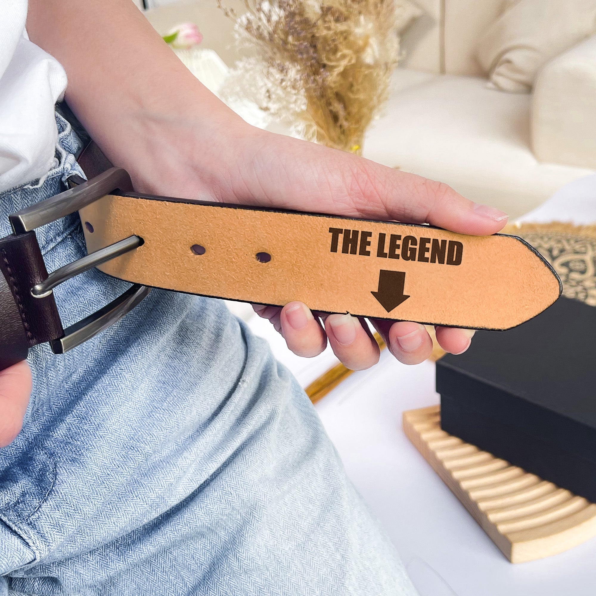 The Man The Legend Funny Gift For Husband BF - Engraved Leather Belt