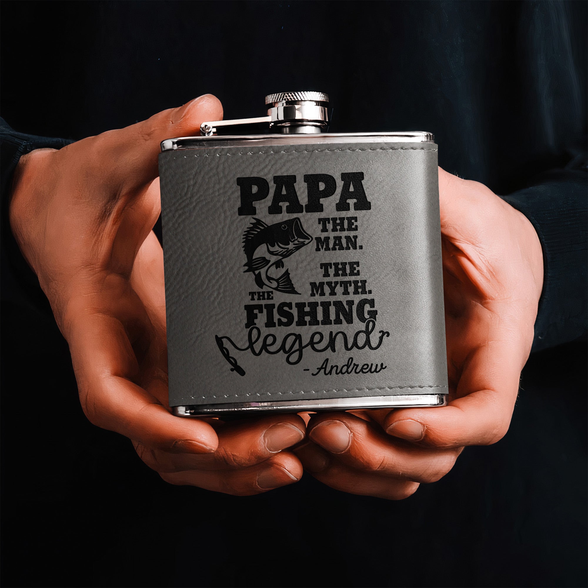 The Man The Myth The Fishing Legend - Personalized Leather Flask