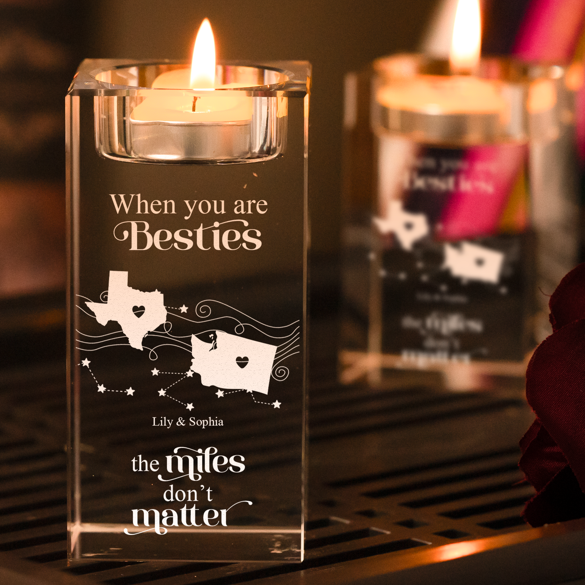 The Miles Don't Matter - Personalized 2D Crystal Candle Holder - Custom States