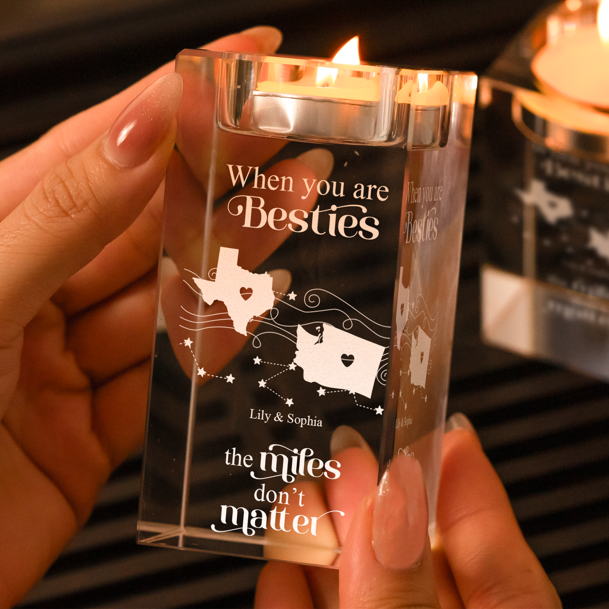 The Miles Don't Matter - Personalized 2D Crystal Candle Holder - Custom States