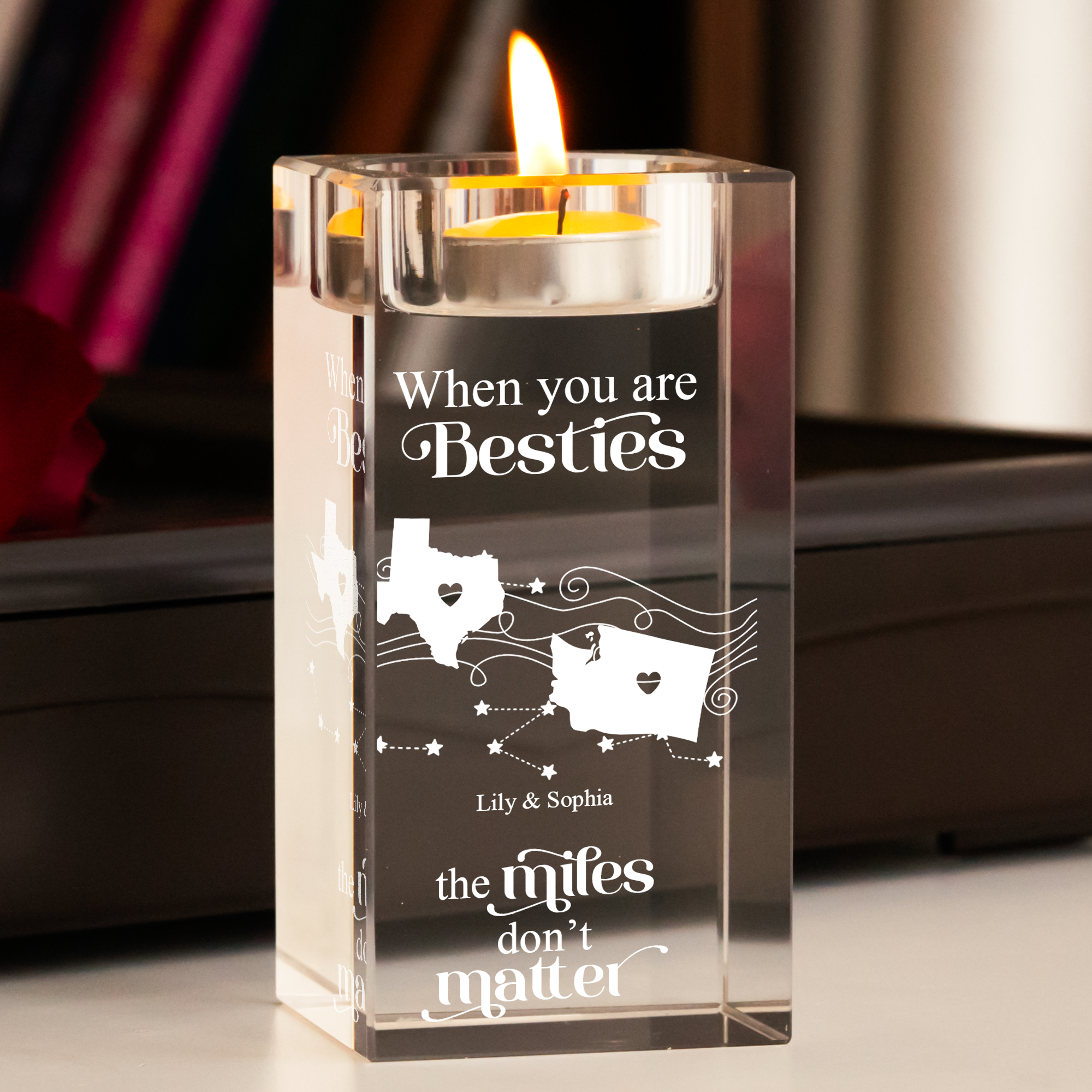 The Miles Don't Matter - Personalized 2D Crystal Candle Holder - Custom States