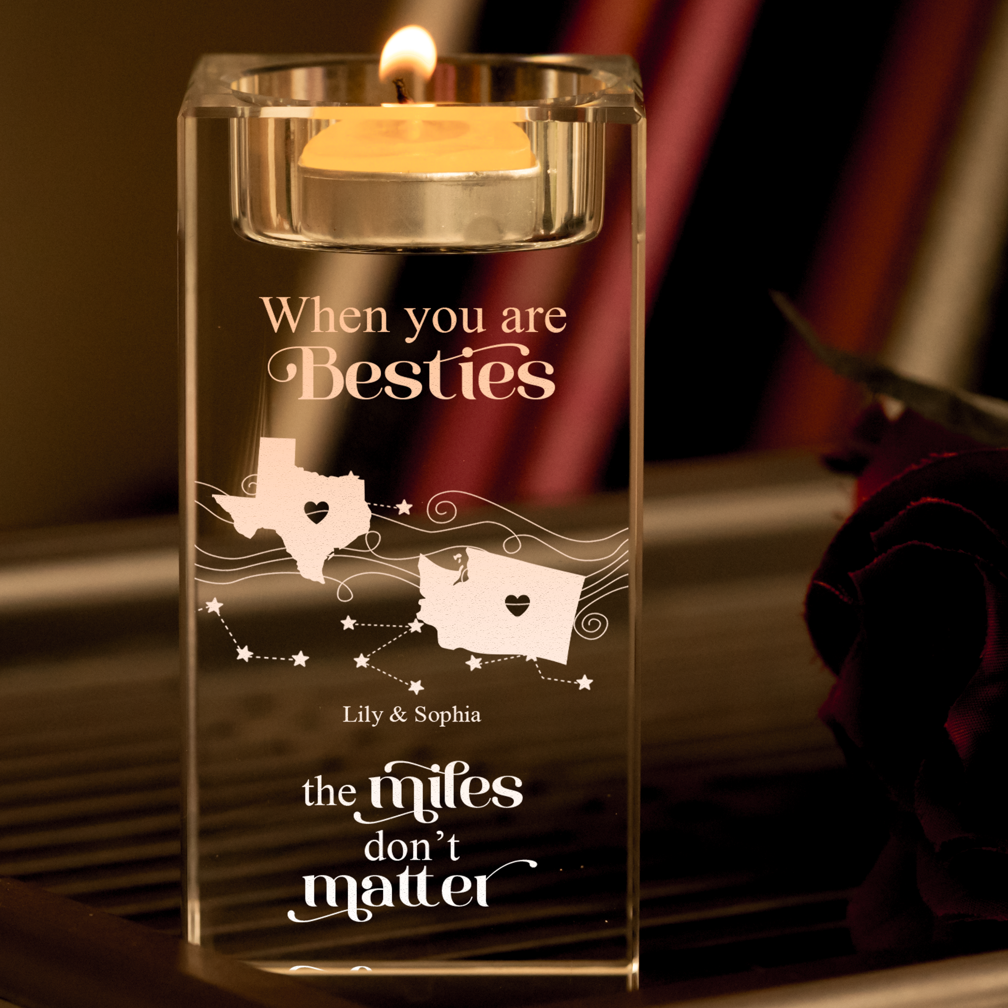 The Miles Don't Matter - Personalized 2D Crystal Candle Holder - Custom States