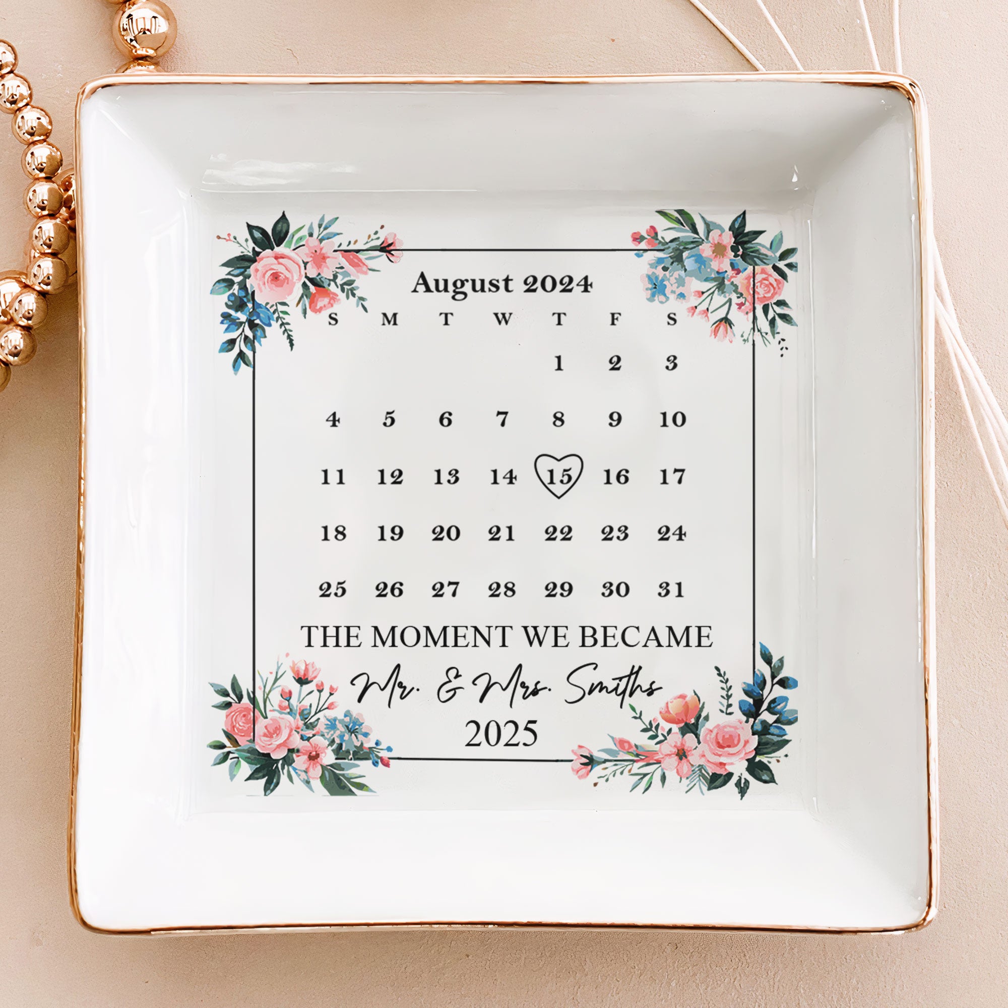 The Moment We Became Mr. & Mrs. - Personalized Jewelry Dish - Calendar