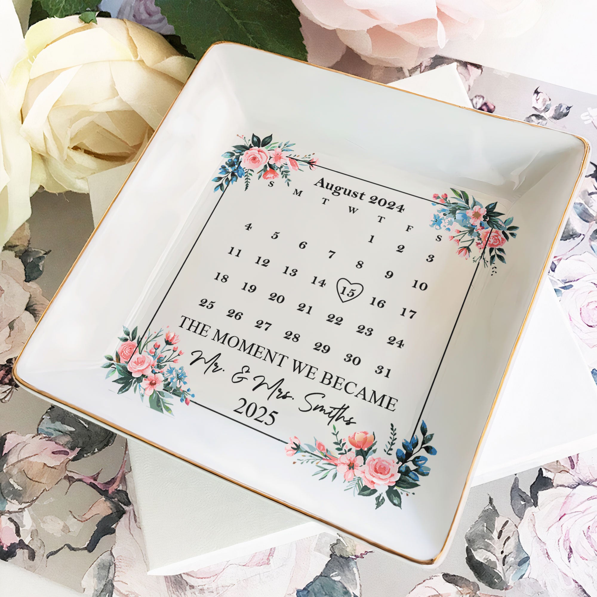 The Moment We Became Mr. & Mrs. - Personalized Jewelry Dish - Calendar