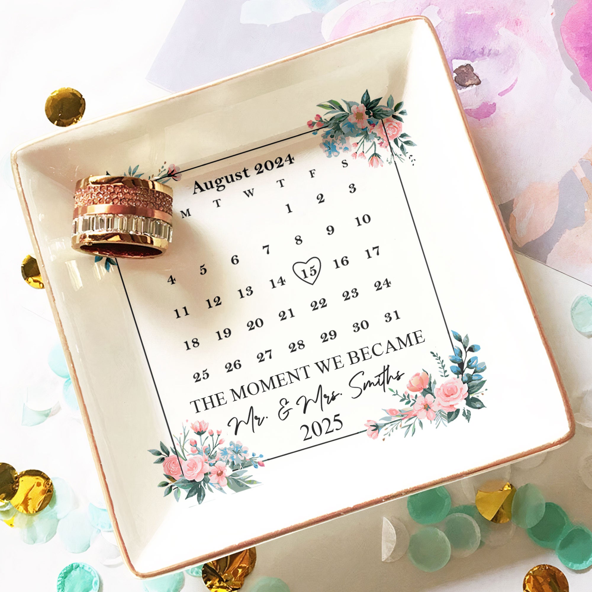 The Moment We Became Mr. & Mrs. - Personalized Jewelry Dish - Calendar