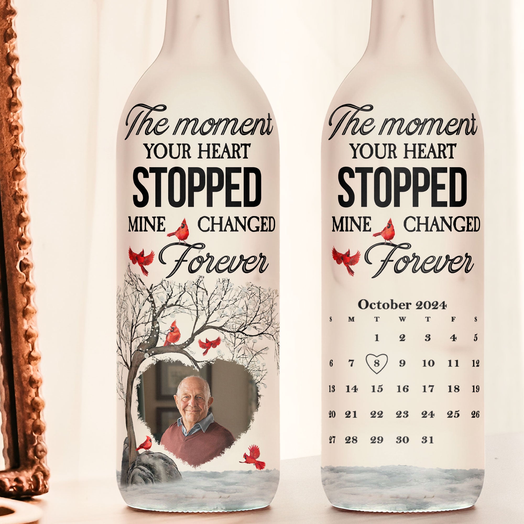 The Moment Your Heart Stopped Mine Changed Forever - Personalized Photo Bottle Lamp