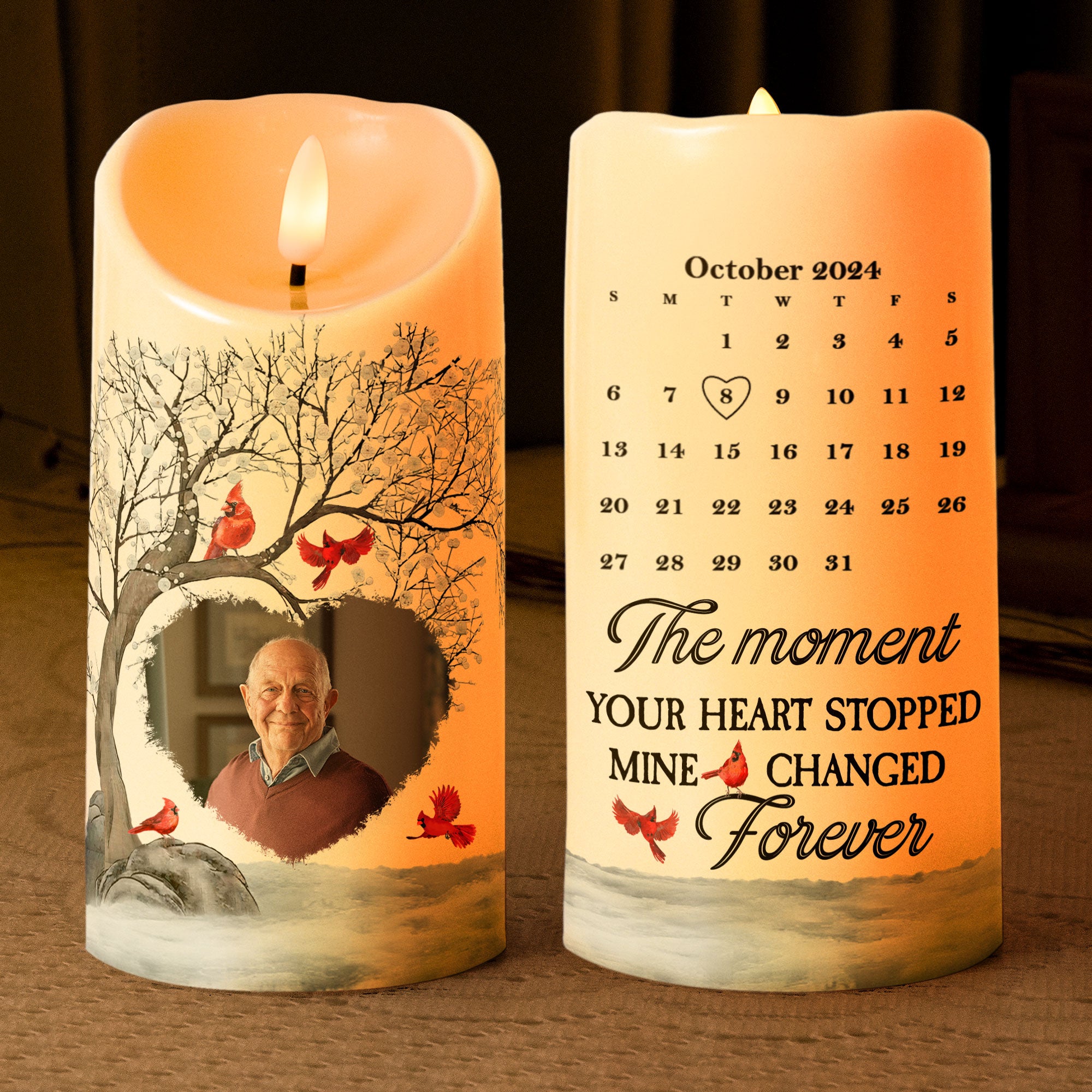 The Moment Your Heart Stopped Mine Changed Forever - Personalizes Photo LED Candle