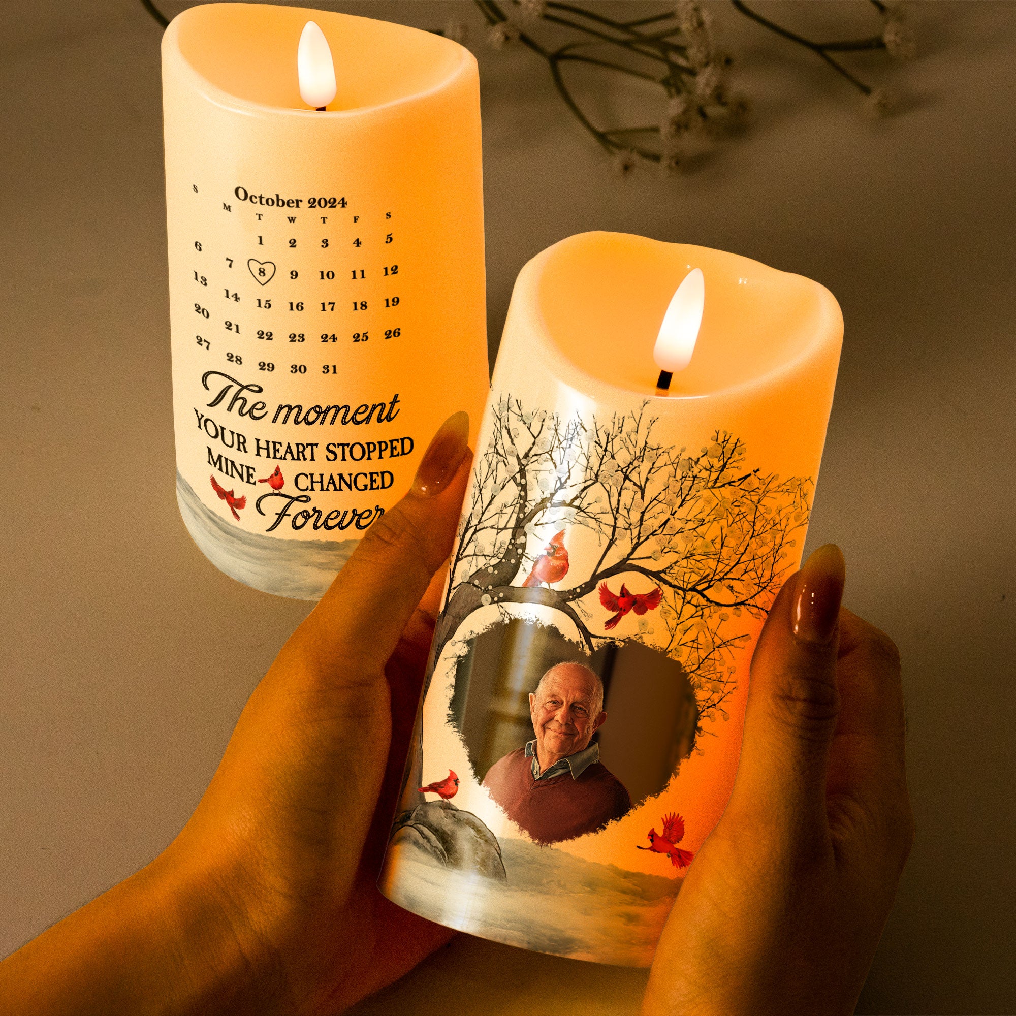 The Moment Your Heart Stopped Mine Changed Forever - Personalizes Photo LED Candle