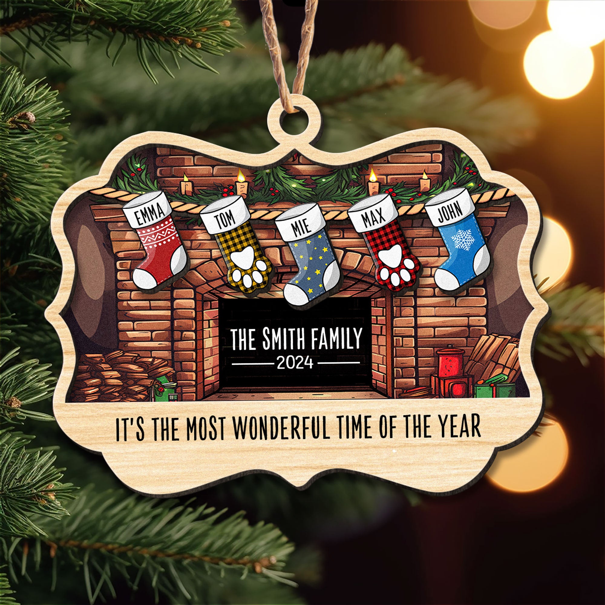 The Most Wonderful Time Of The Year - Personalized Wooden Ornament