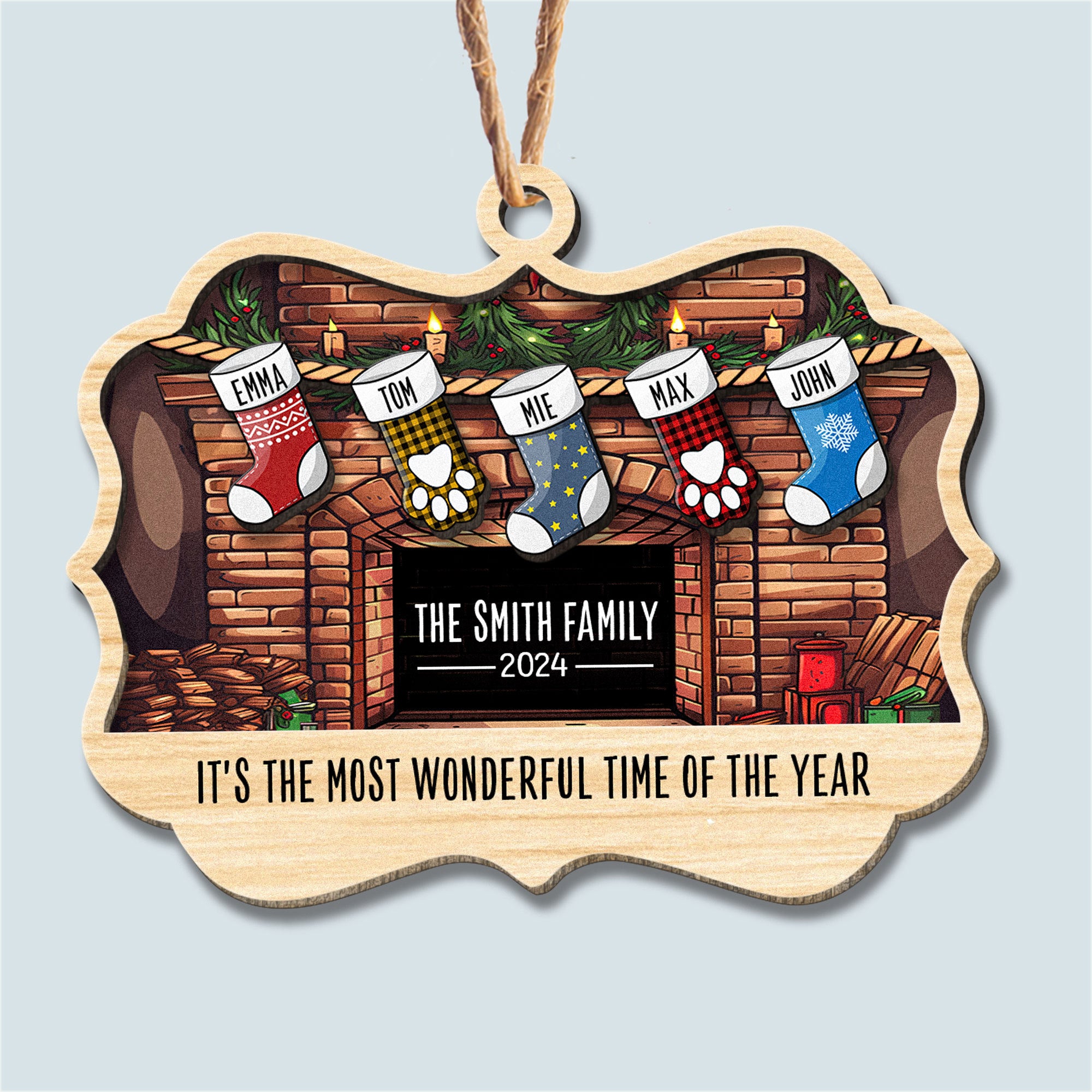 The Most Wonderful Time Of The Year - Personalized Wooden Ornament