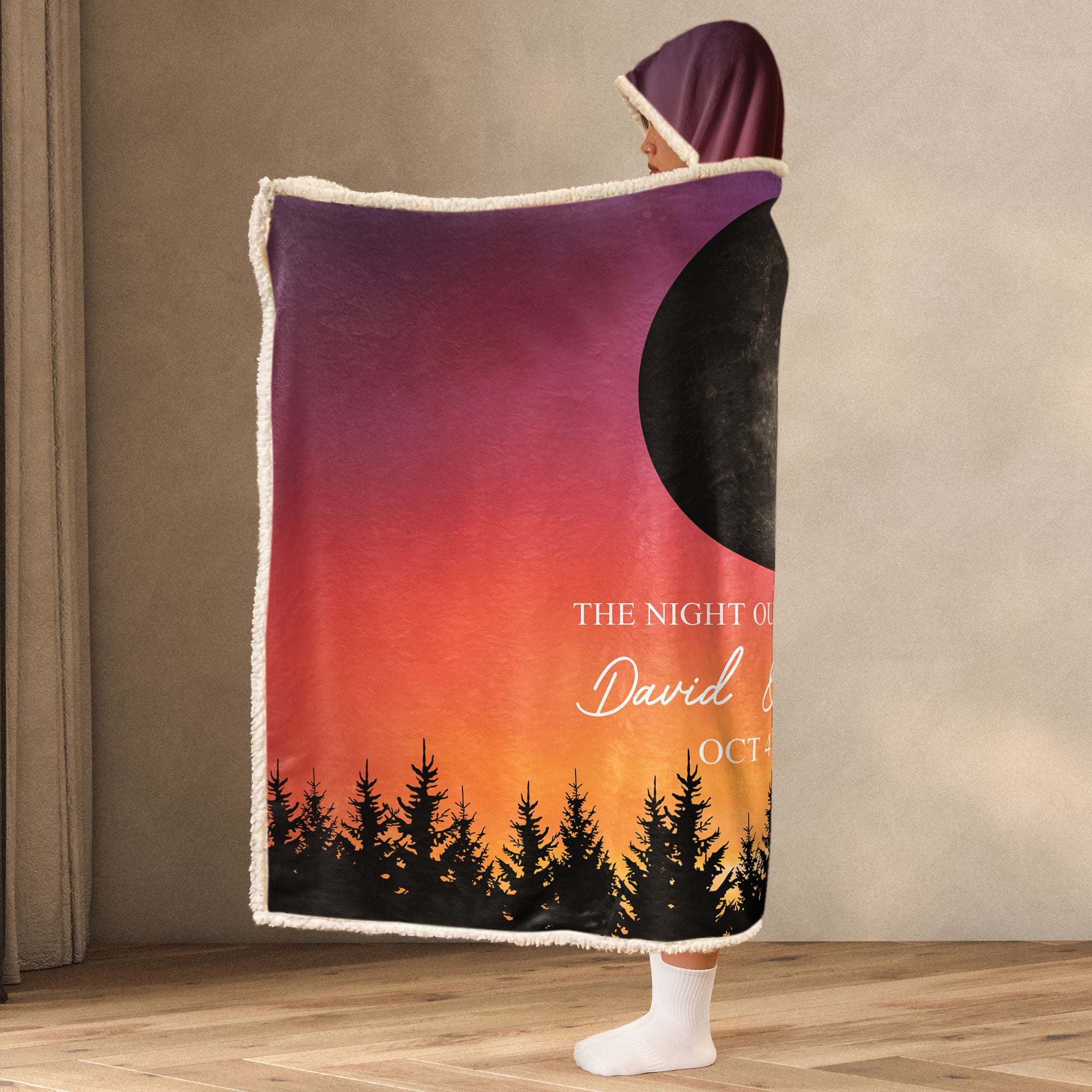 The Night Our Story Began Moon Phase - Personalized Wearable Blanket Hoodie