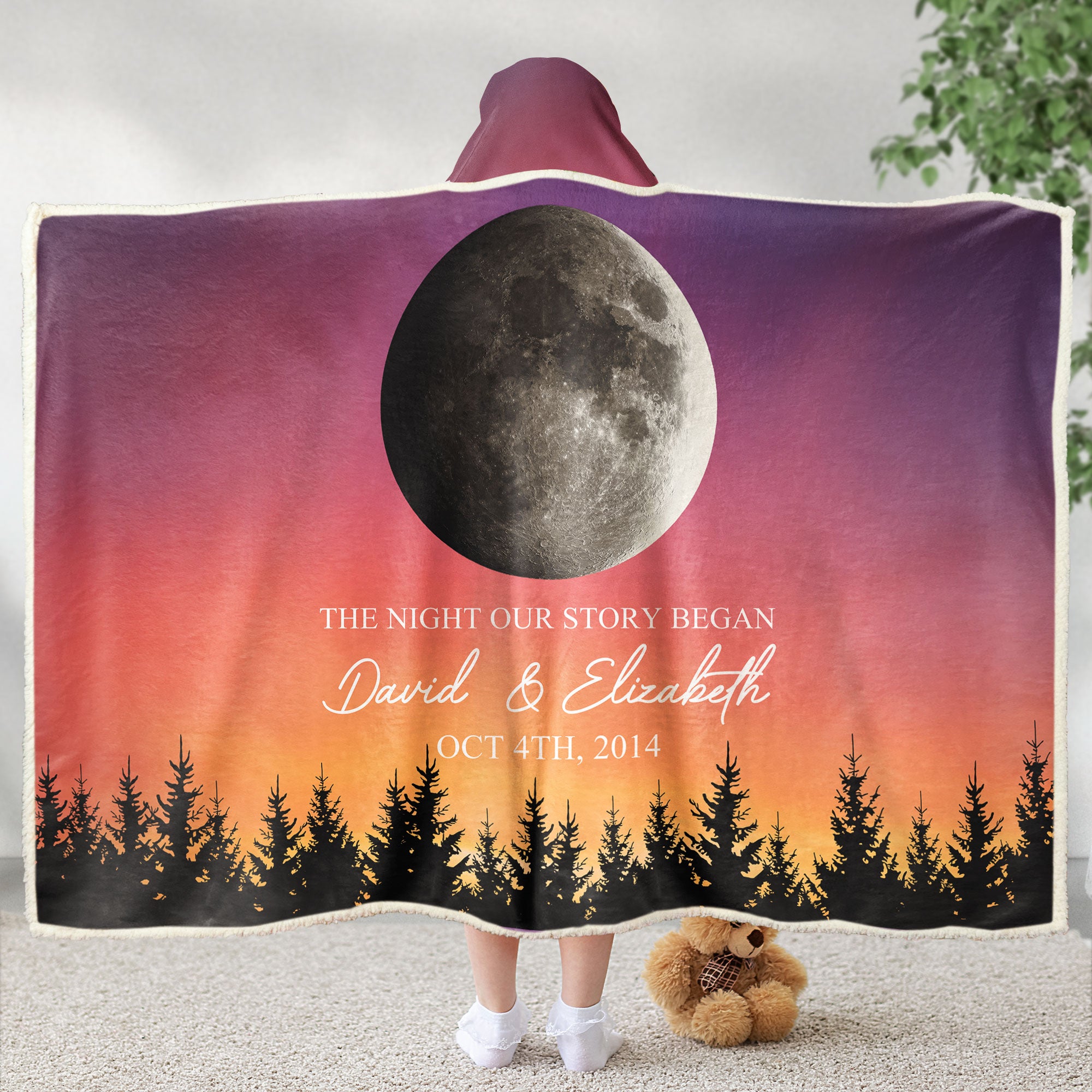 The Night Our Story Began Moon Phase - Personalized Wearable Blanket Hoodie