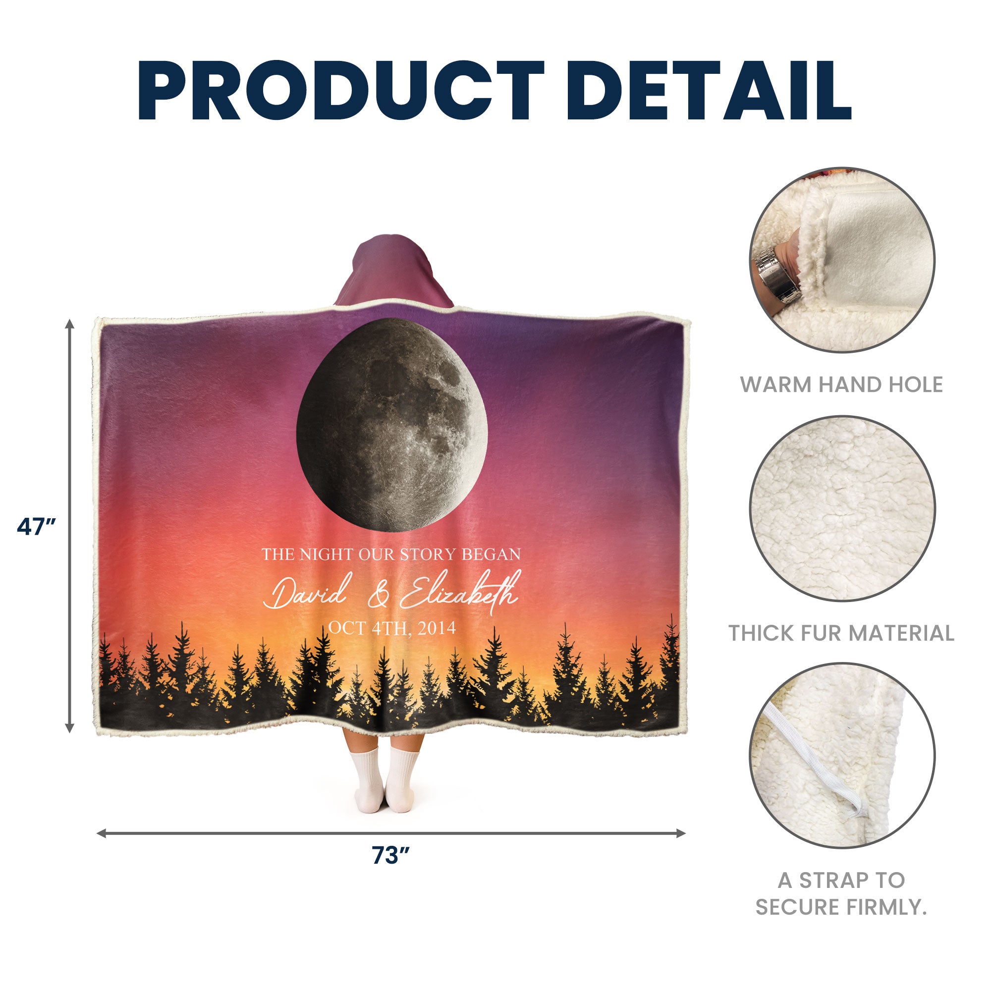 The Night Our Story Began Moon Phase - Personalized Wearable Blanket Hoodie