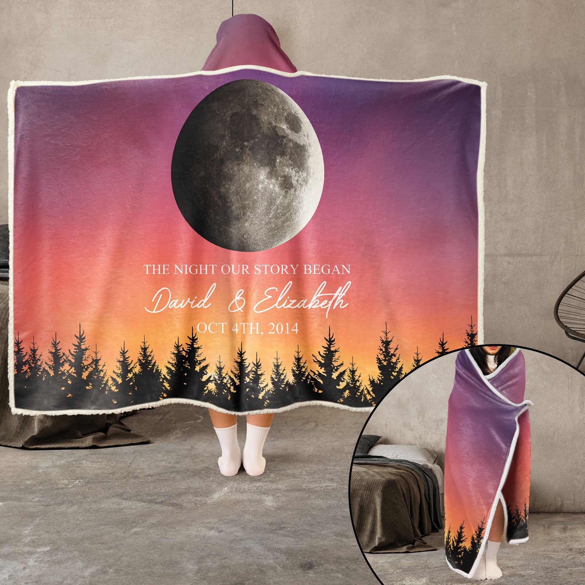 The Night Our Story Began Moon Phase - Personalized Wearable Blanket Hoodie