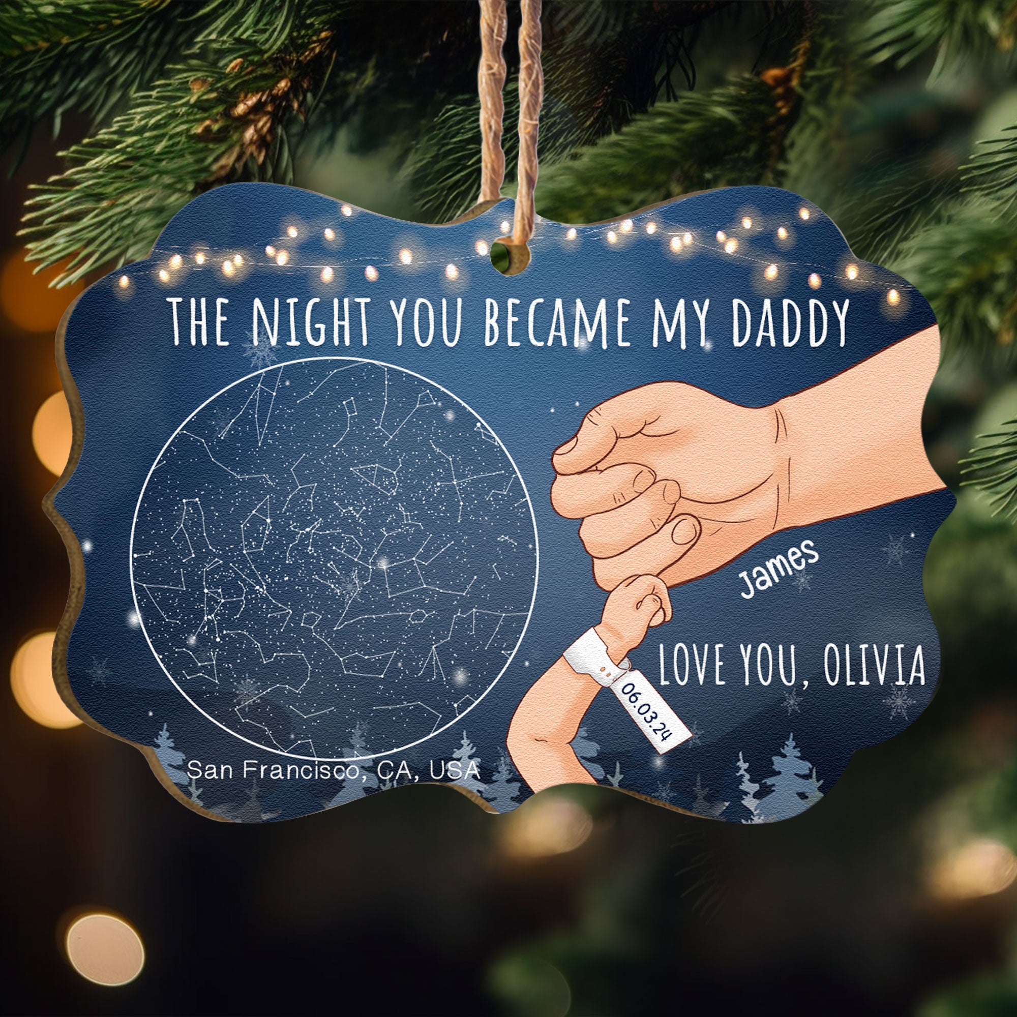 The Night You Became My Daddy Custom Star Map - Personalized Wooden Ornament