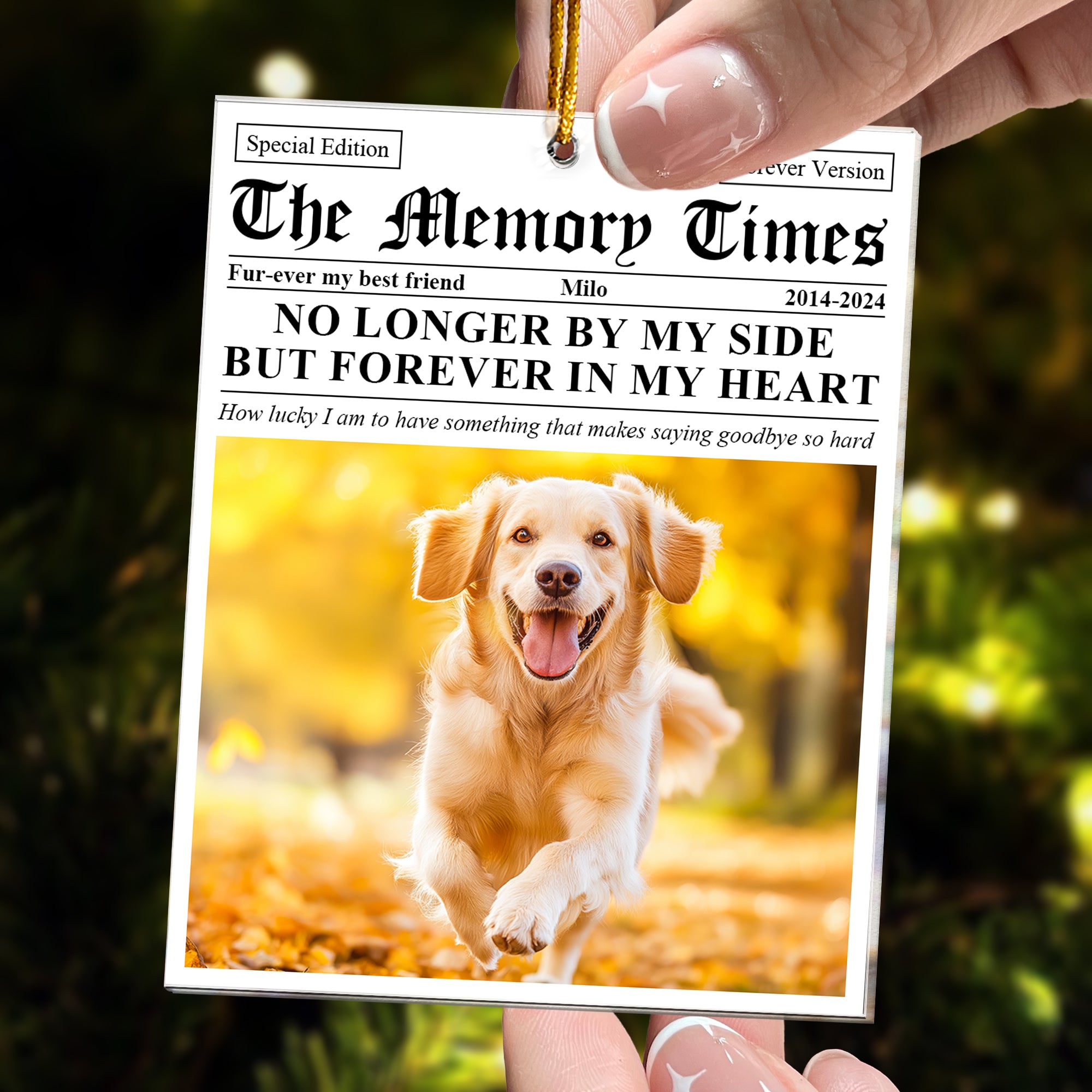 The Pet Memorial Times Newspaper - Personalized Acrylic Photo Ornament