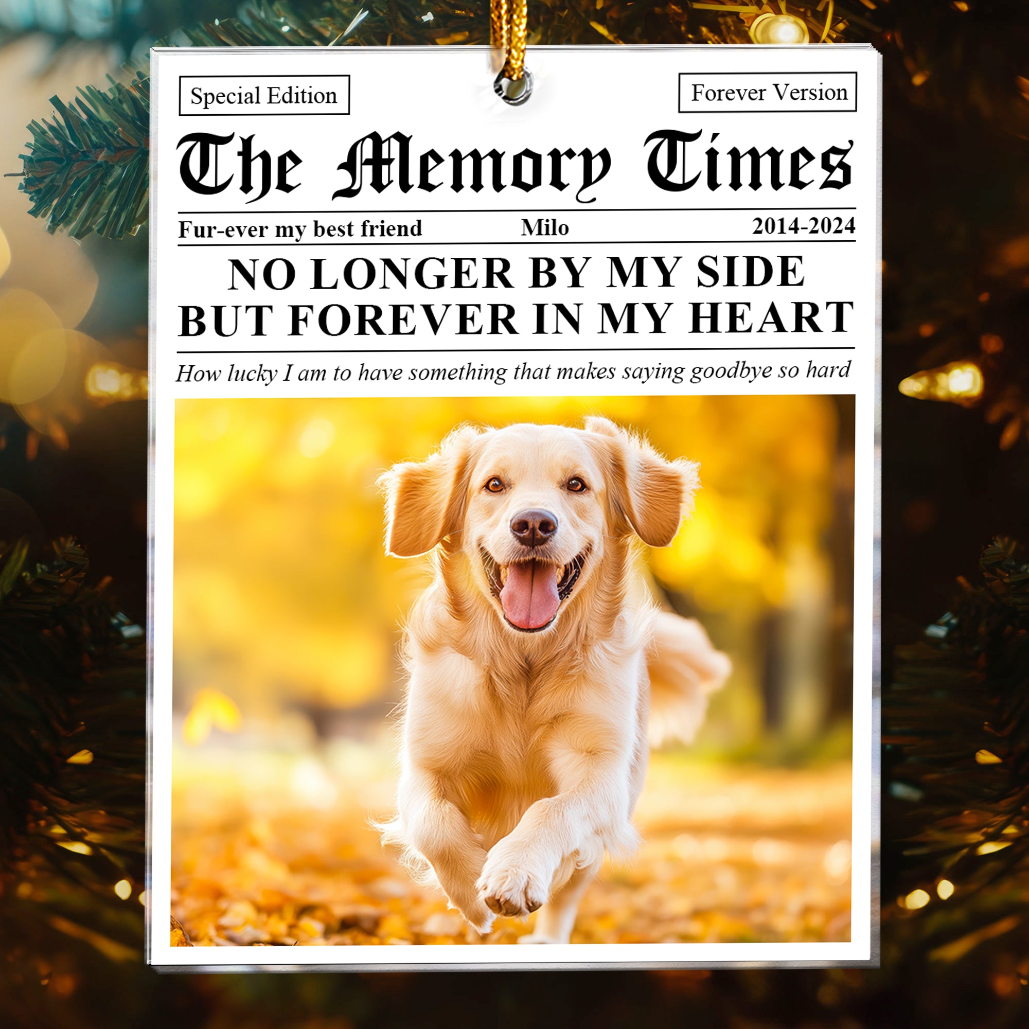 The Pet Memorial Times Newspaper - Personalized Acrylic Photo Ornament