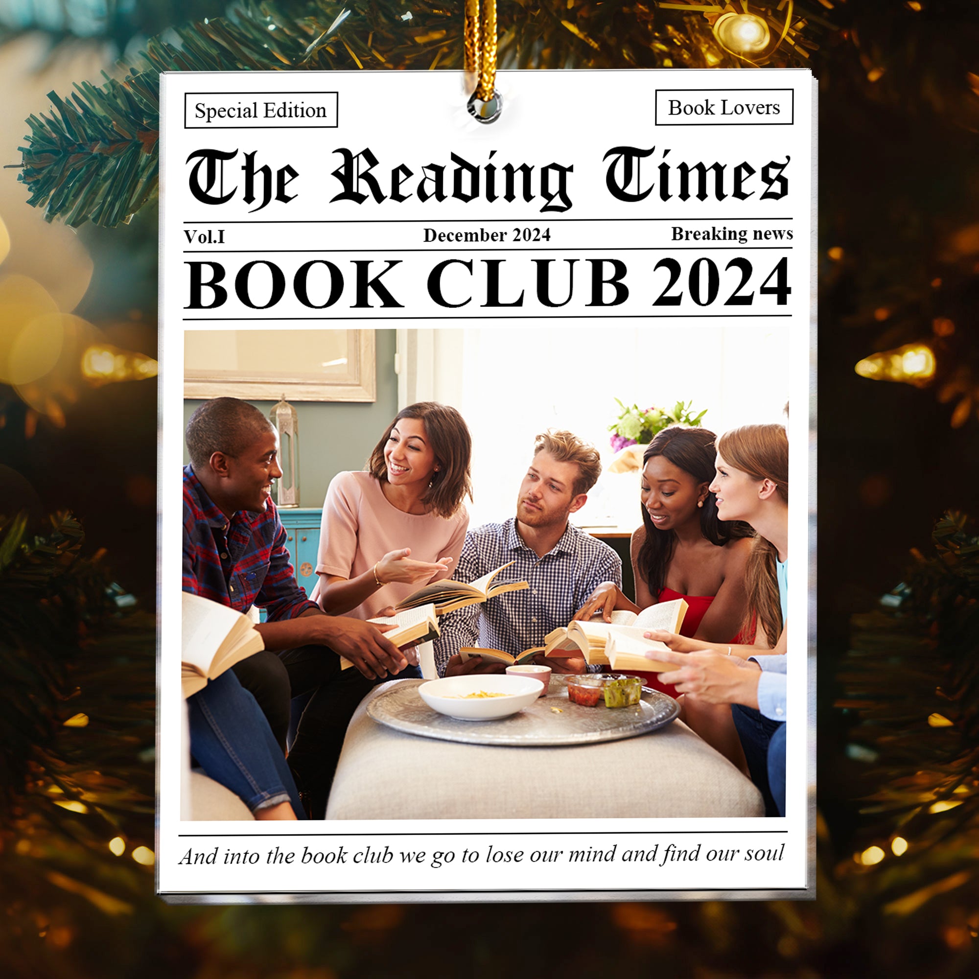 The Reading Times Book Club Newspaper - Personalized Acrylic Photo Ornament