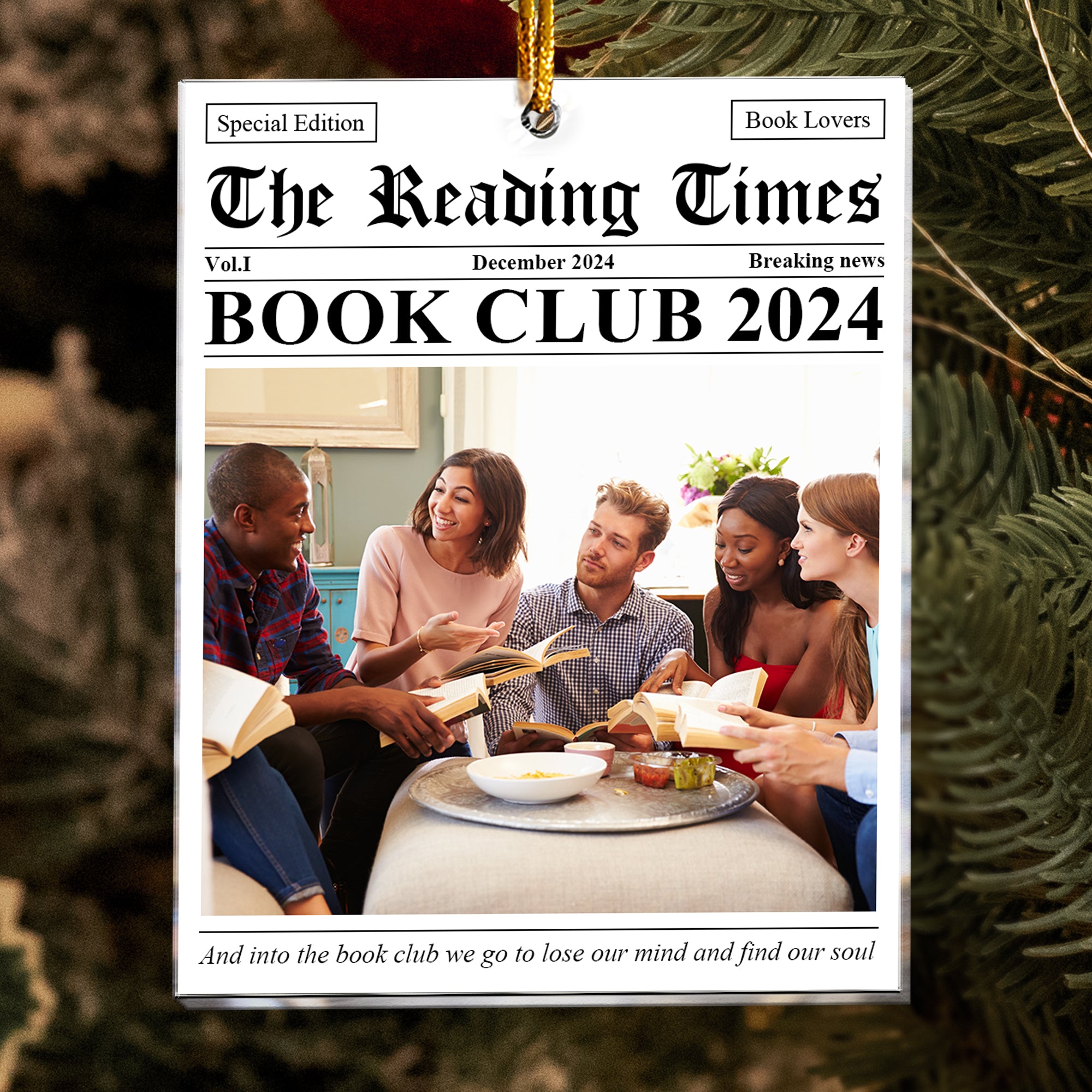 The Reading Times Book Club Newspaper - Personalized Acrylic Photo Ornament