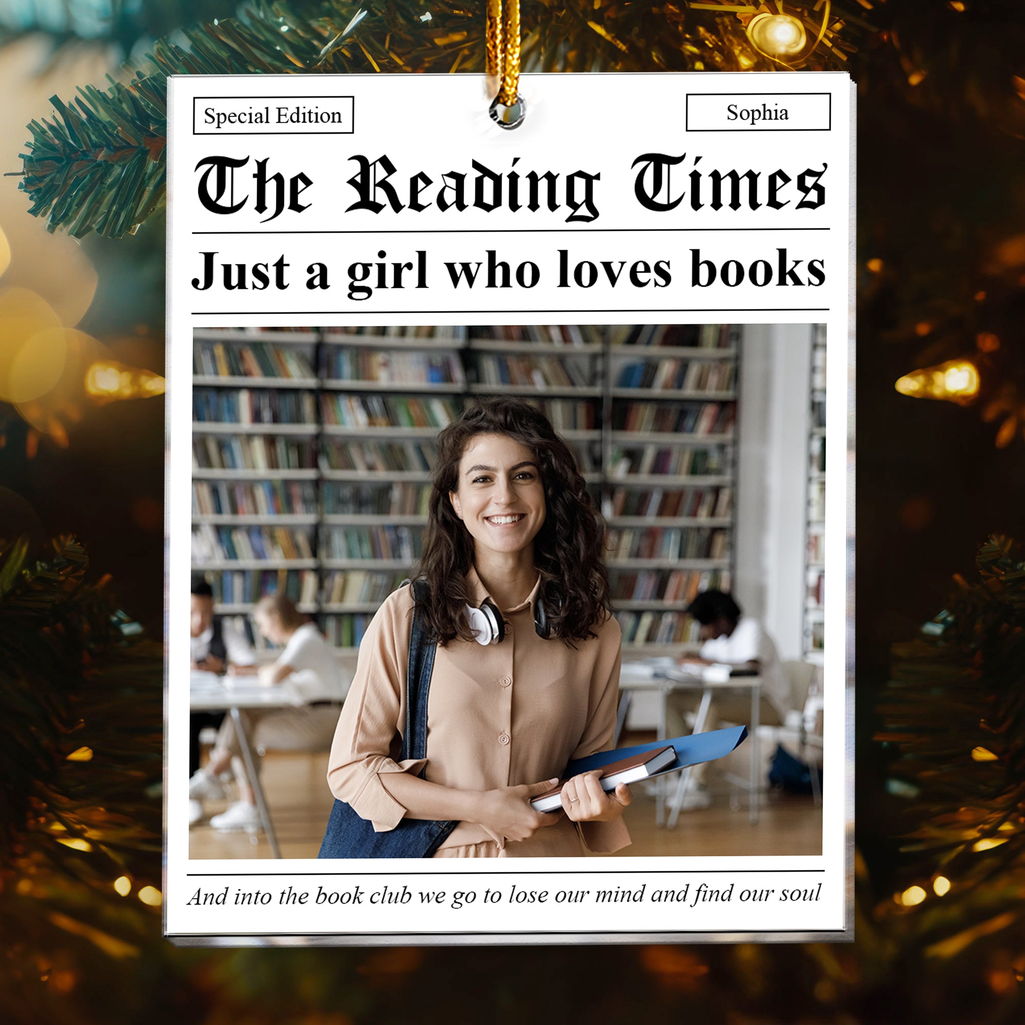 The Reading Times Book Lovers Newspaper - Personalized Acrylic Photo Ornament