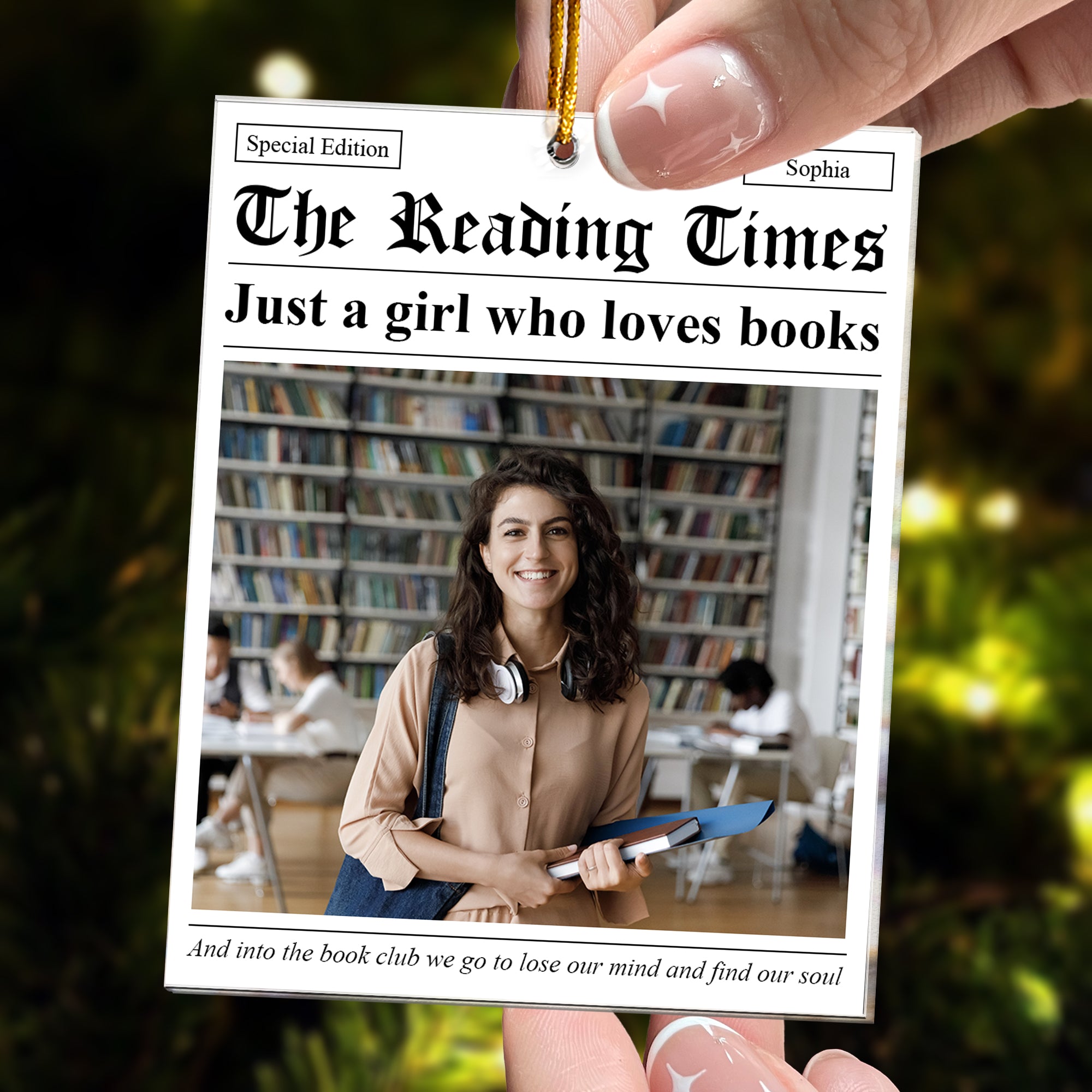 The Reading Times Book Lovers Newspaper - Personalized Acrylic Photo Ornament