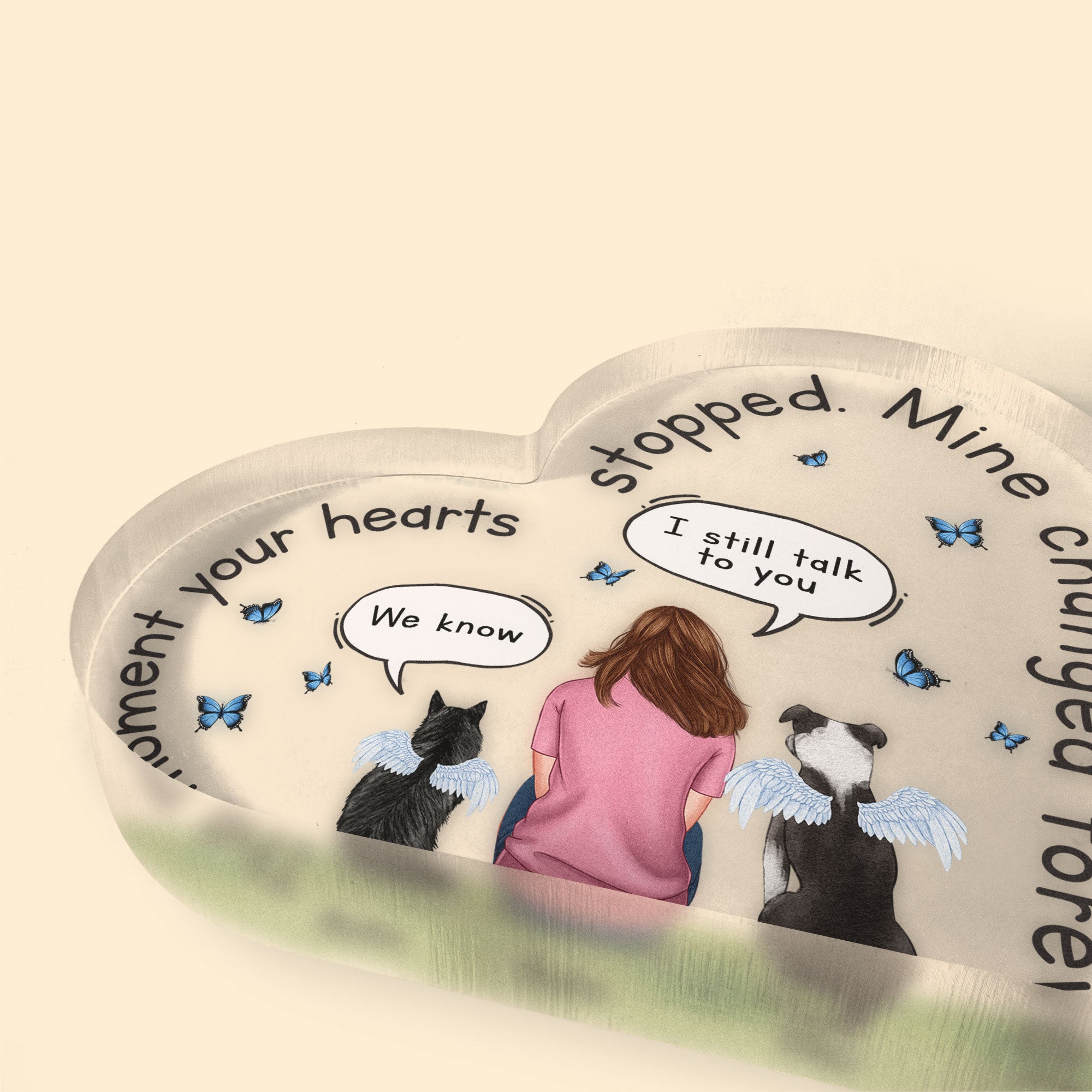 The Road To My Heart Is Paved With Pawprints - Personalized Heart Shaped Acrylic Plaque - Memorial, Sympathic Gift For Loss Cat & Dog's Owner, Pet Loss