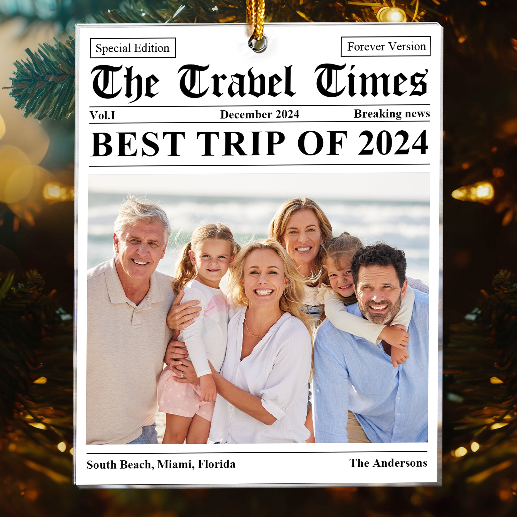 The Travel Times Newspaper - Personalized Acrylic Photo Ornament