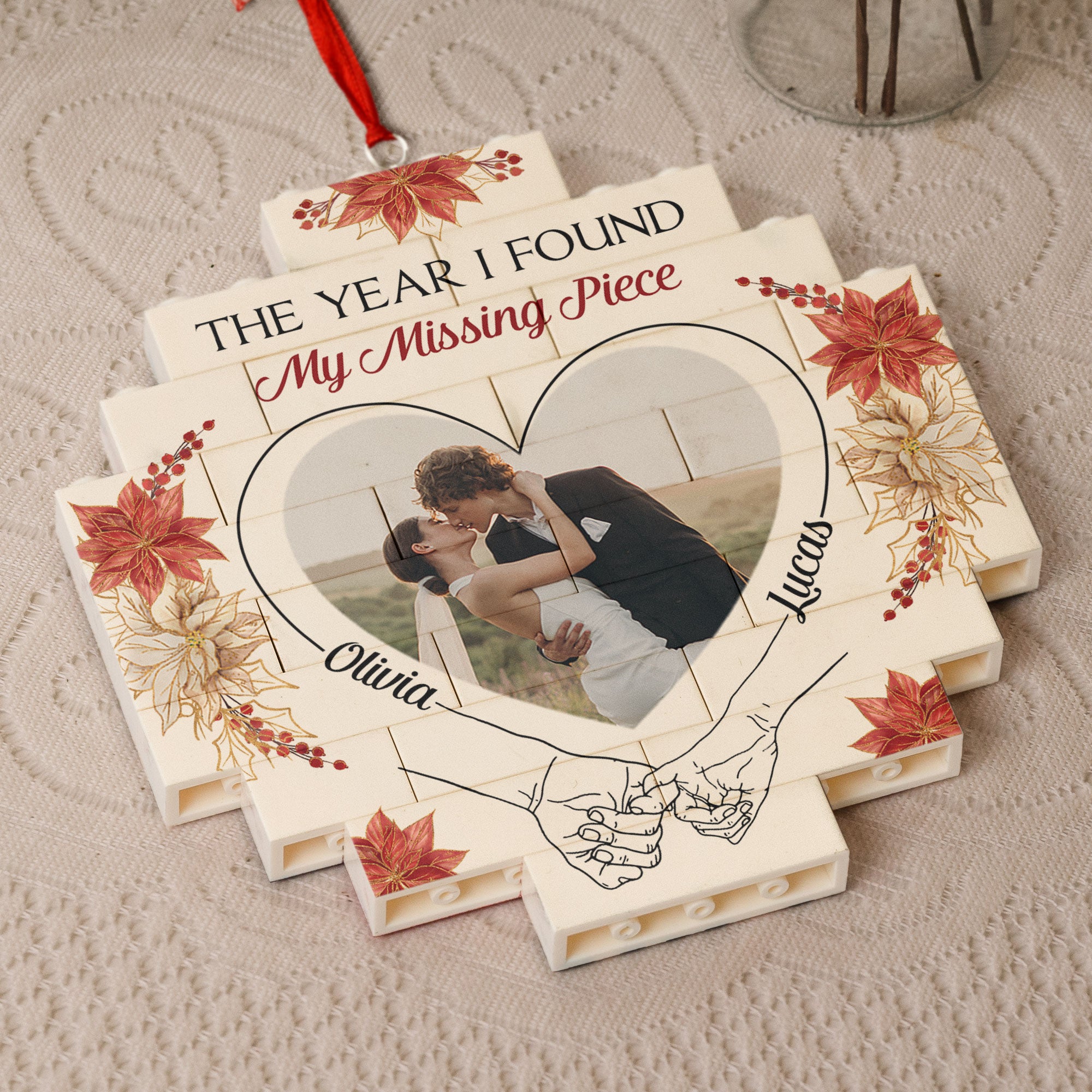 The Year I Found My Missing Piece - Wedding Gifts - Personalized Buildable Christmas Photo Ornament