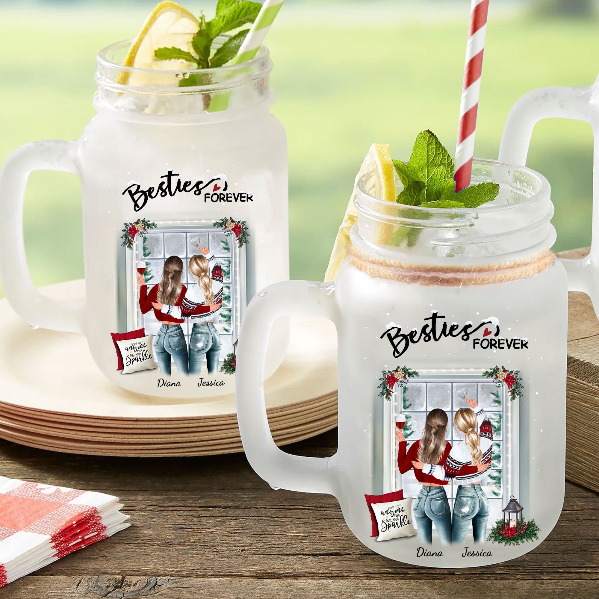 Besties Forever - Personalized Mason Jar Cup With Straw