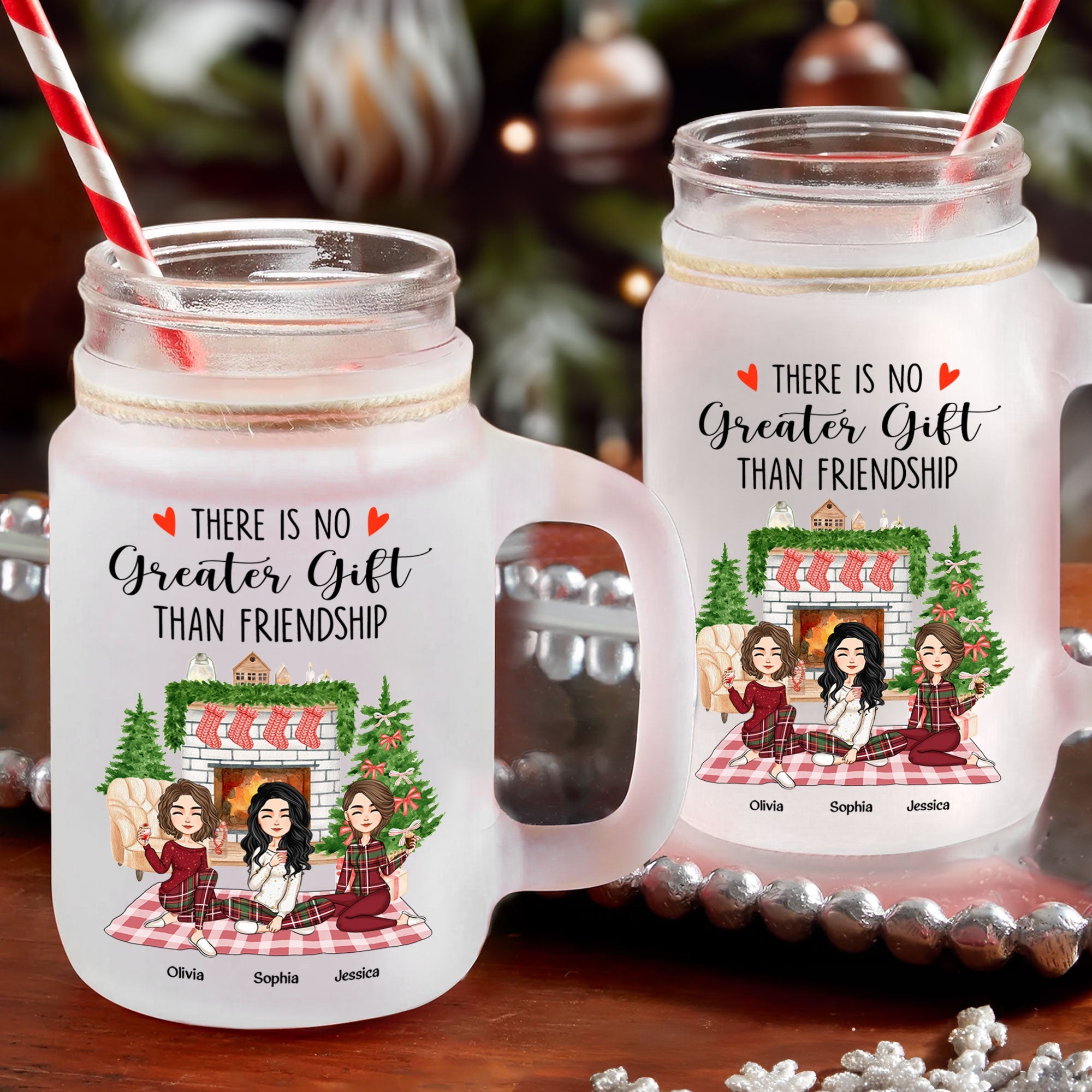 There No Greater Gift Than Friendship - Personalized Mason Jar Cup With Straw