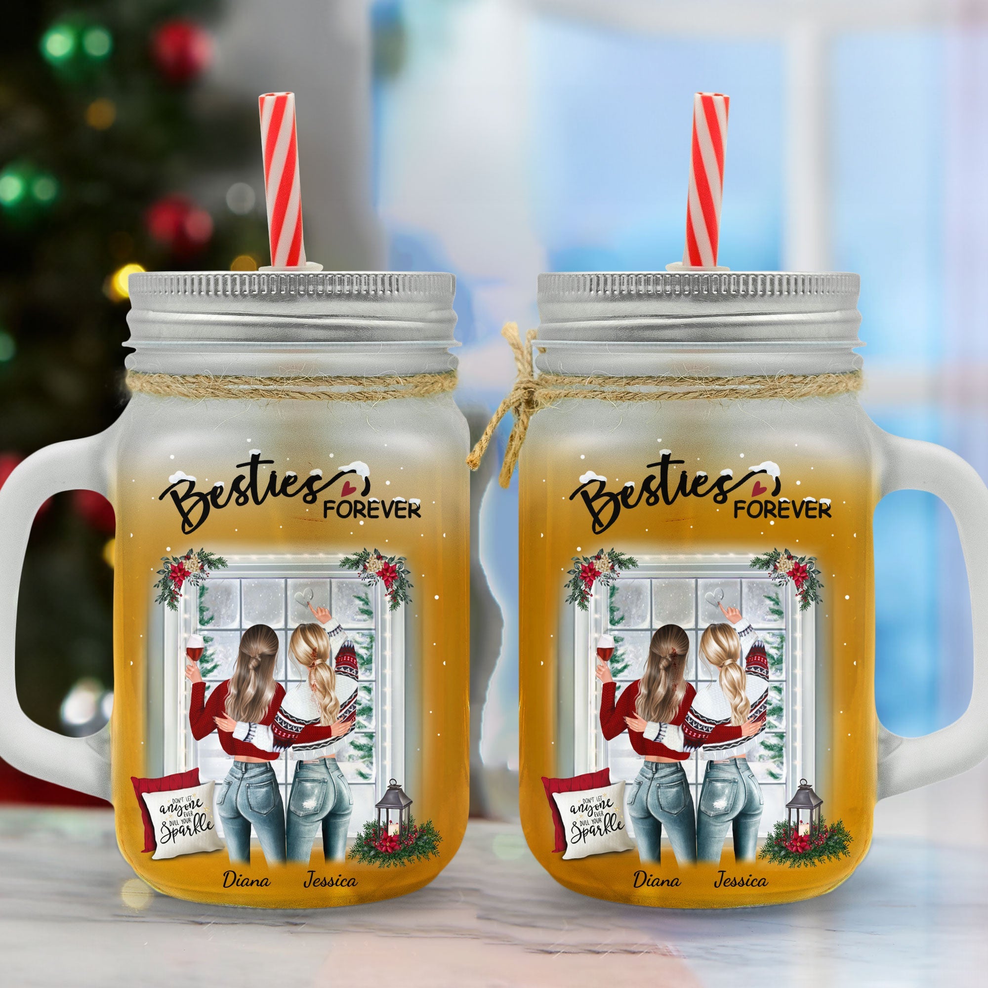 Besties Forever - Personalized Mason Jar Cup With Straw